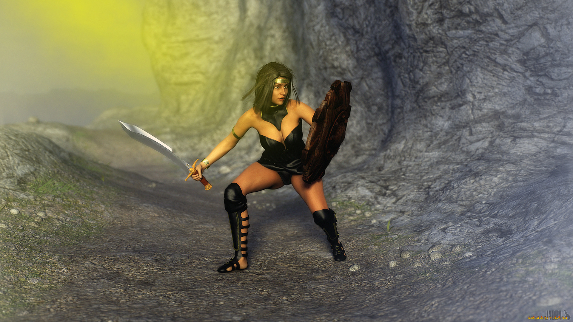 3д, графика, фантазия, , fantasy, оружие, взгляд, девушка, фон