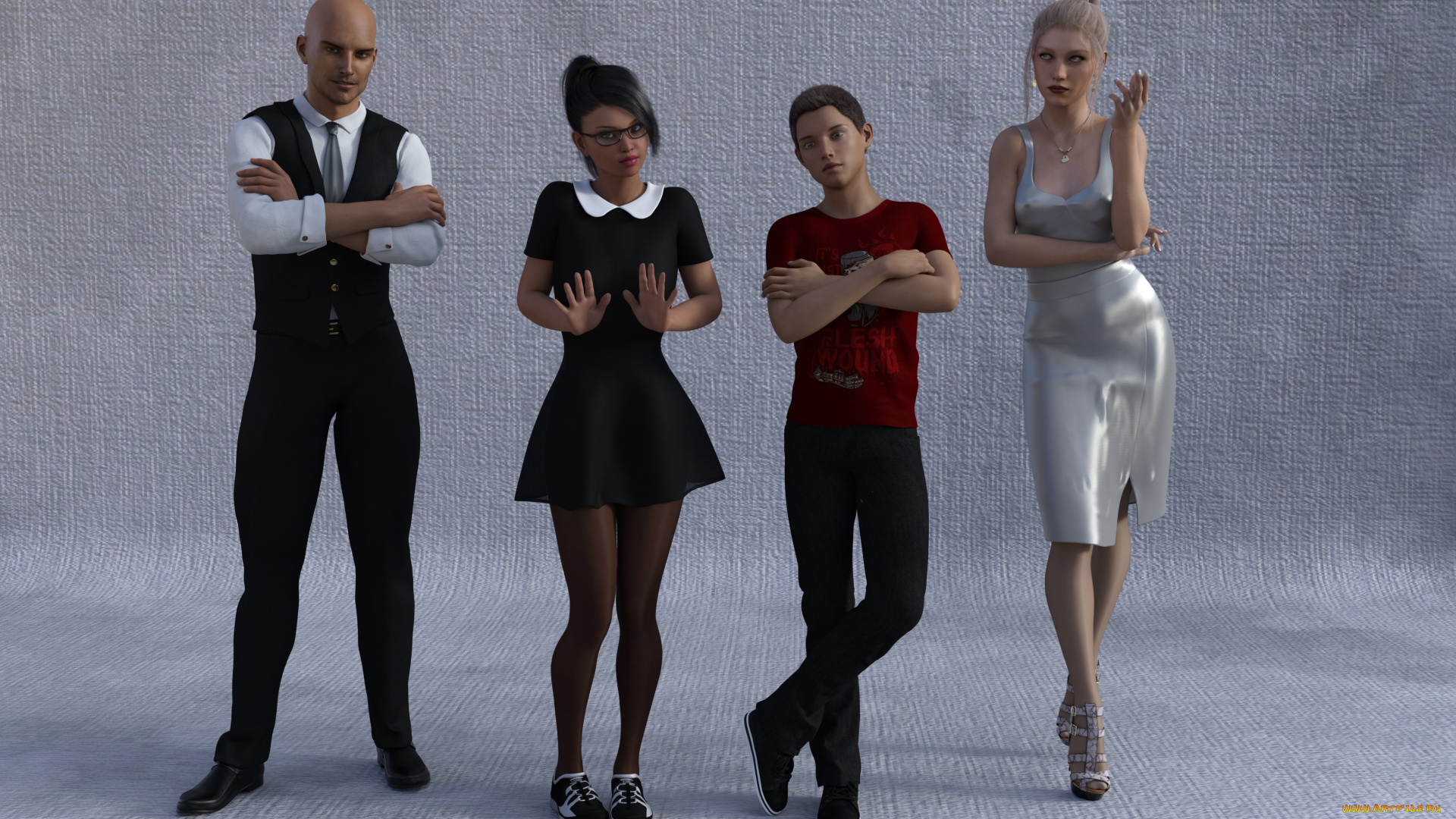 3д, графика, люди, , people, парни, фон, взгляд, девушки