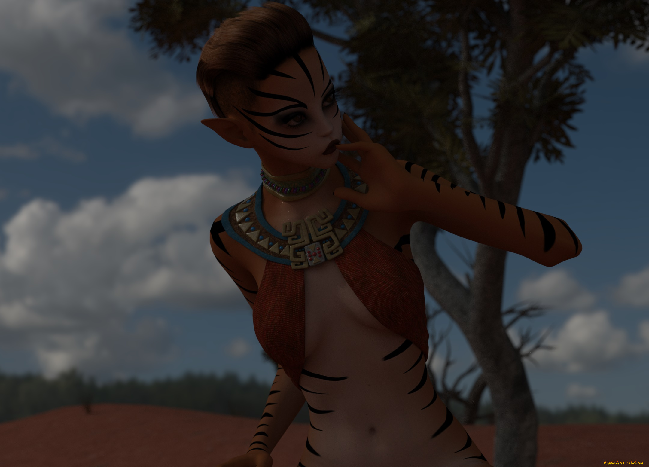 3д, графика, эльфы, , elves, фон, взгляд, эльфийка