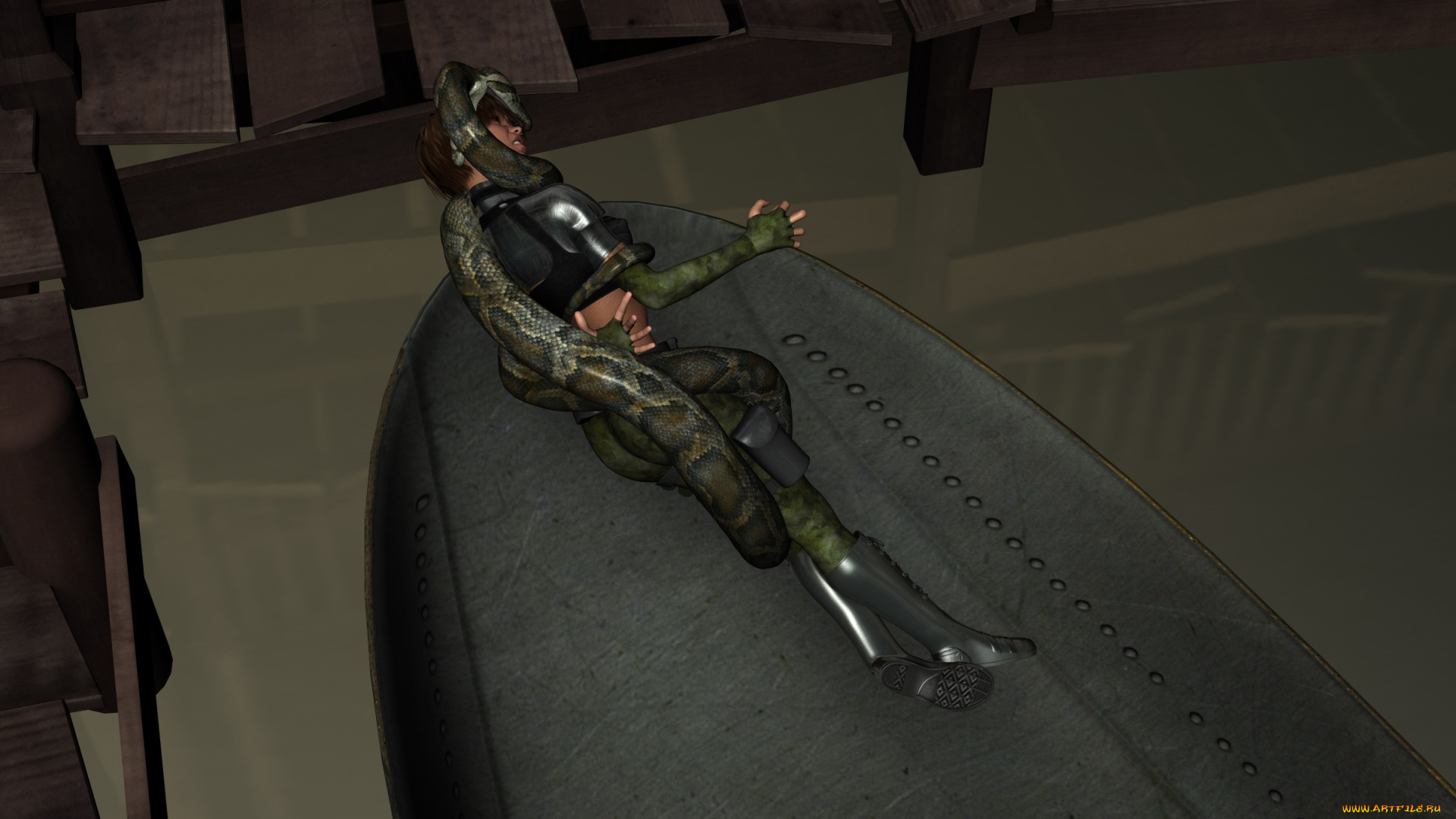 3д, графика, фантазия, , fantasy, фон, змея, взгляд, девушка