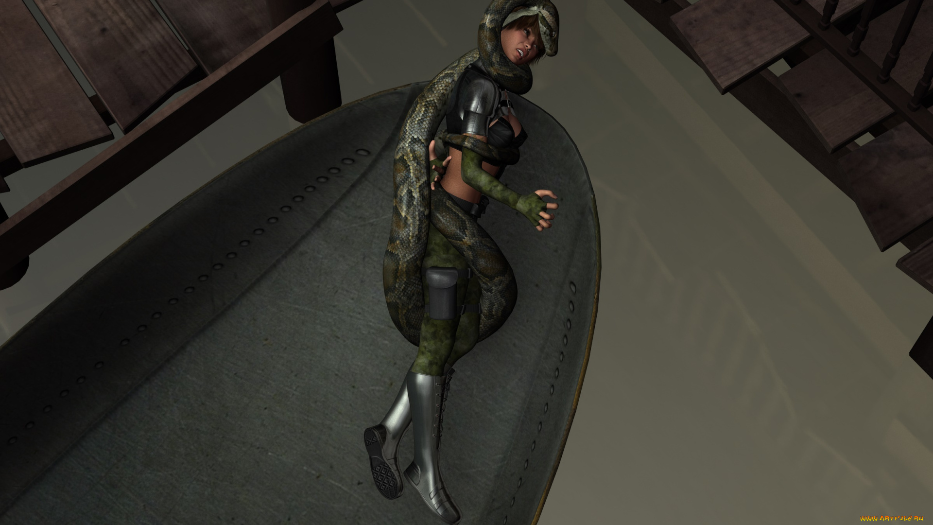 3д, графика, фантазия, , fantasy, змея, взгляд, фон, девушка