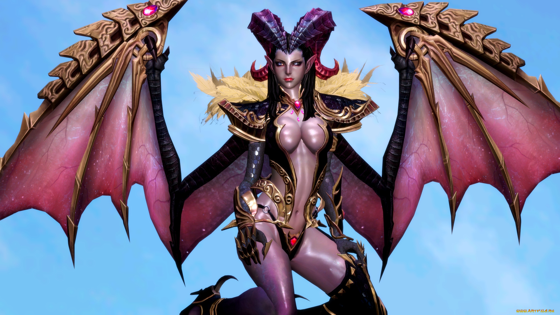 3д, графика, существа, , creatures, демон, фон, взгляд, девушка