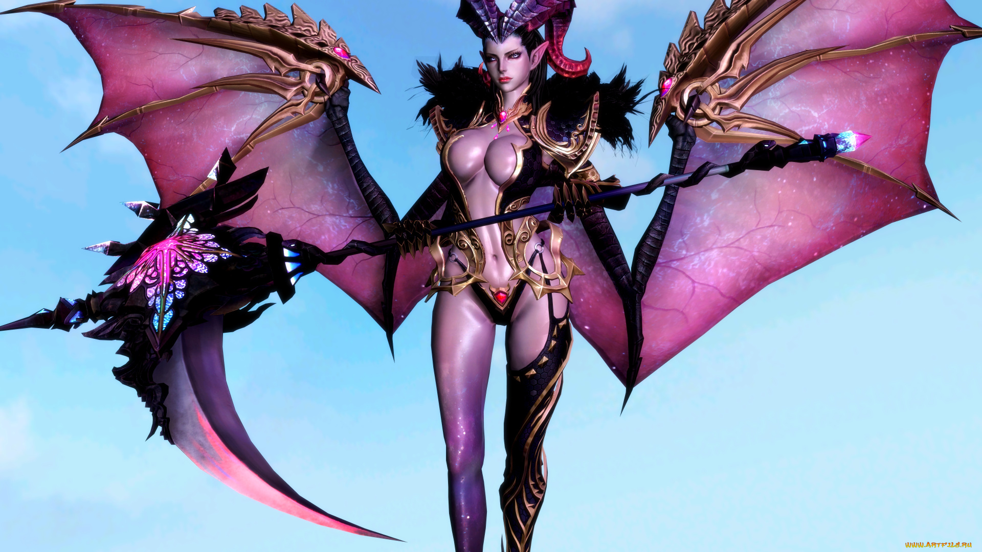 3д, графика, существа, , creatures, фон, демон, взгляд, девушка