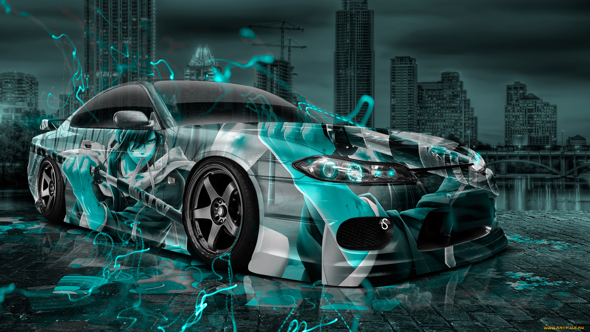 nissan, silvia, s15-jdm, tuning, anime, samurai, boy, aerography, city, night, energy, car, 2016, автомобили, 3д, s15-jdm, silvia, nissan, night, city, aerography, boy, 2016, samurai, anime, car, energy, tuning