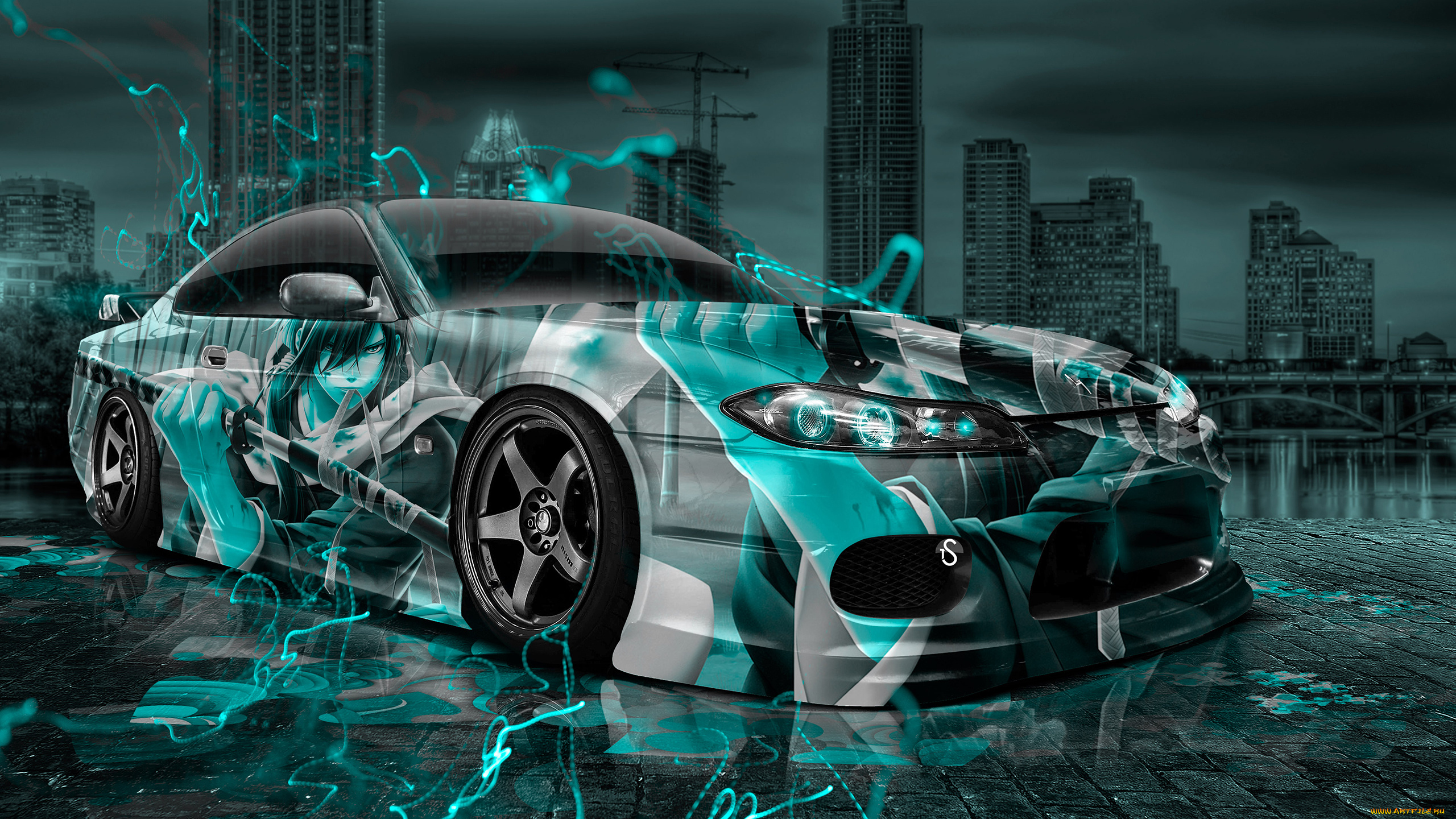 nissan, silvia, s15-jdm, tuning, anime, samurai, boy, aerography, city, night, energy, car, 2016, автомобили, 3д, s15-jdm, silvia, nissan, night, city, aerography, boy, 2016, samurai, anime, car, energy, tuning