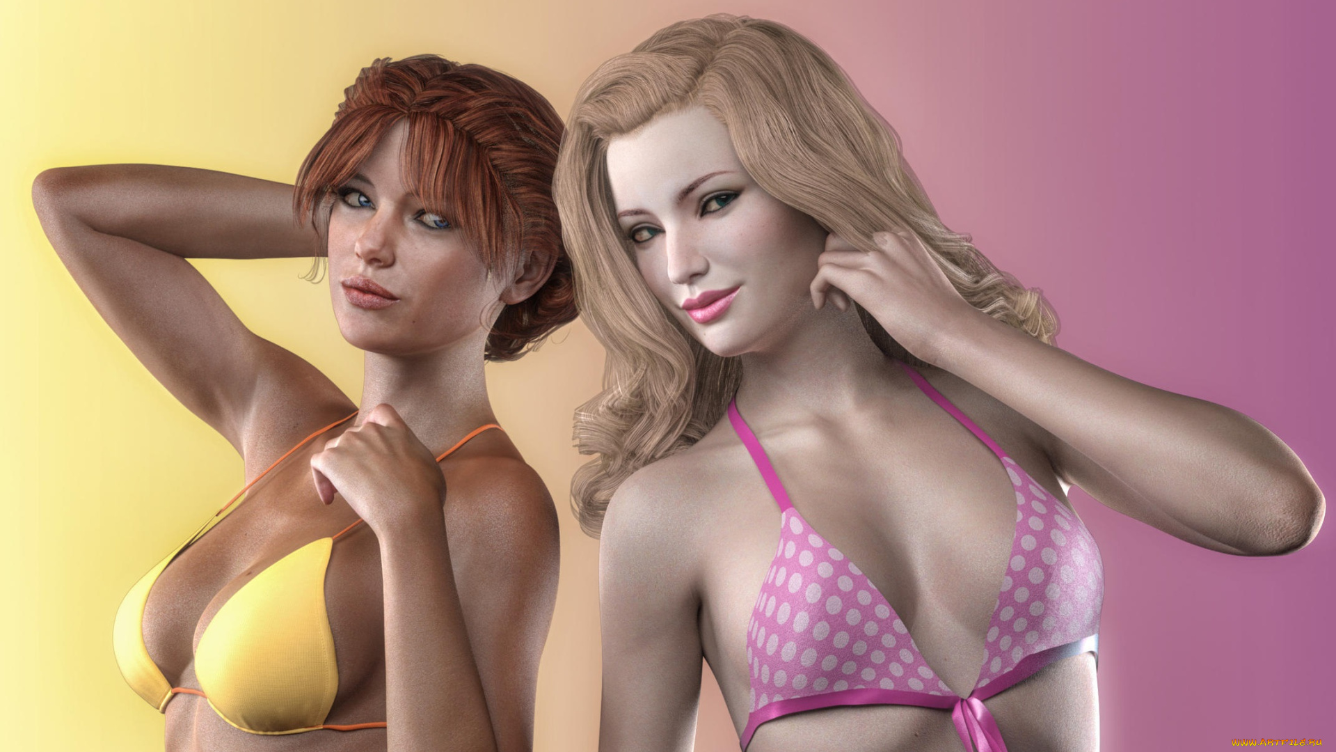 3д, графика, люди, , people, девушки, взгляд, фон