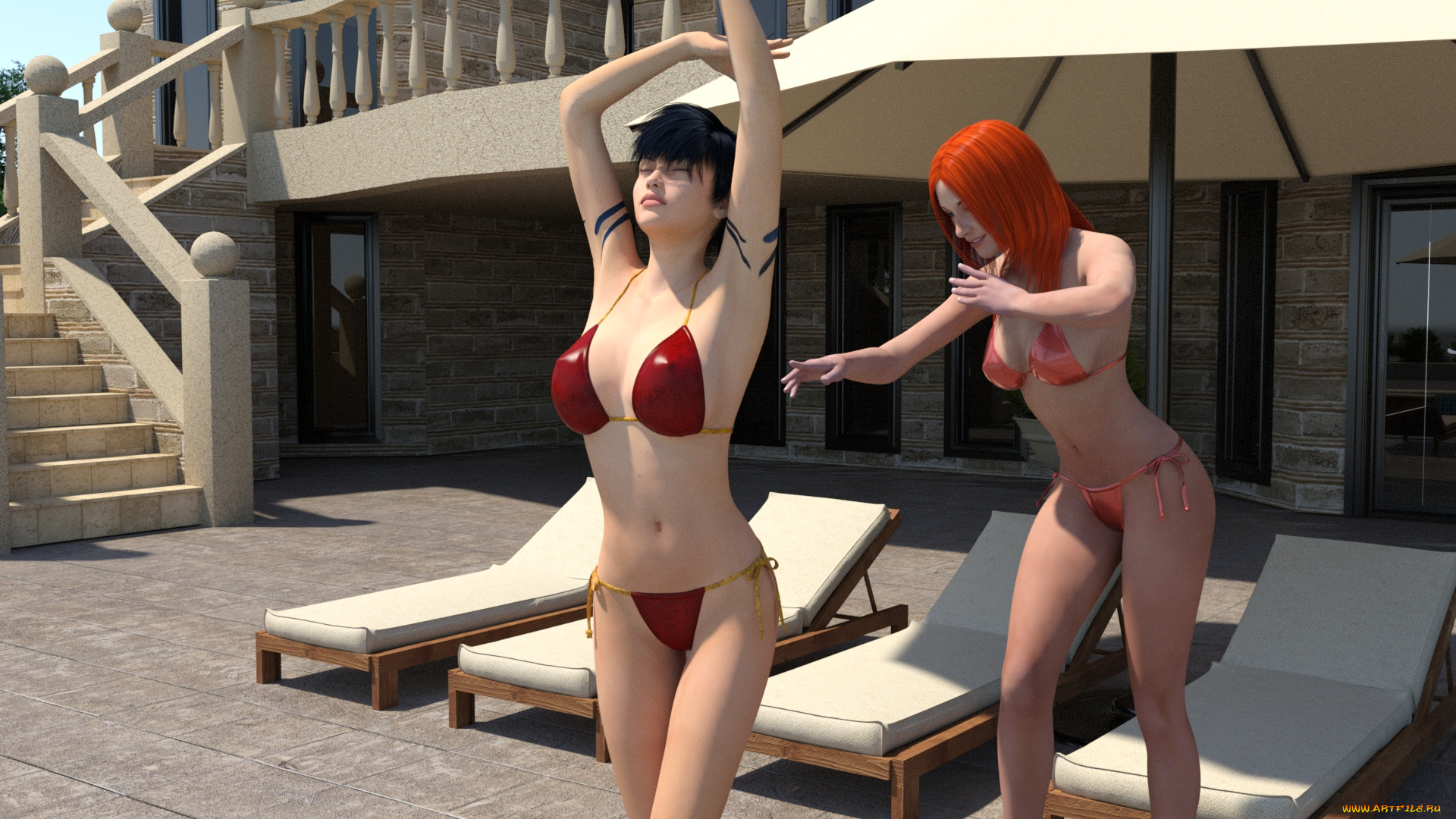 3д, графика, люди, , people, девушки, взгляд, фон