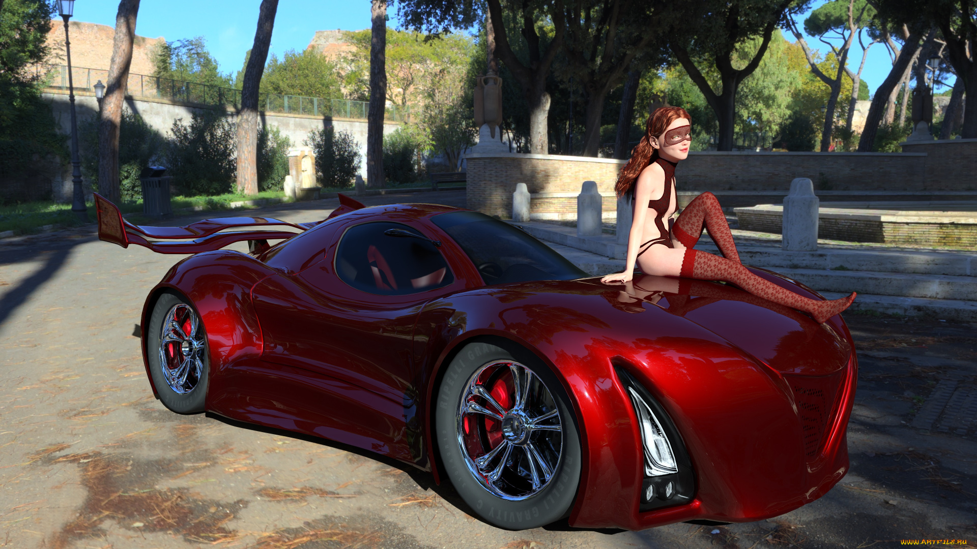 3д, графика, люди-авто, мото, , people-, car, , , moto, автомобиль, взгляд, фон, девушка