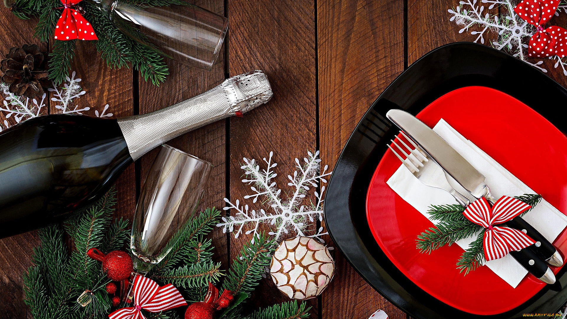 праздничные, -, разное, , новый, год, шампанское, украшение, приборы