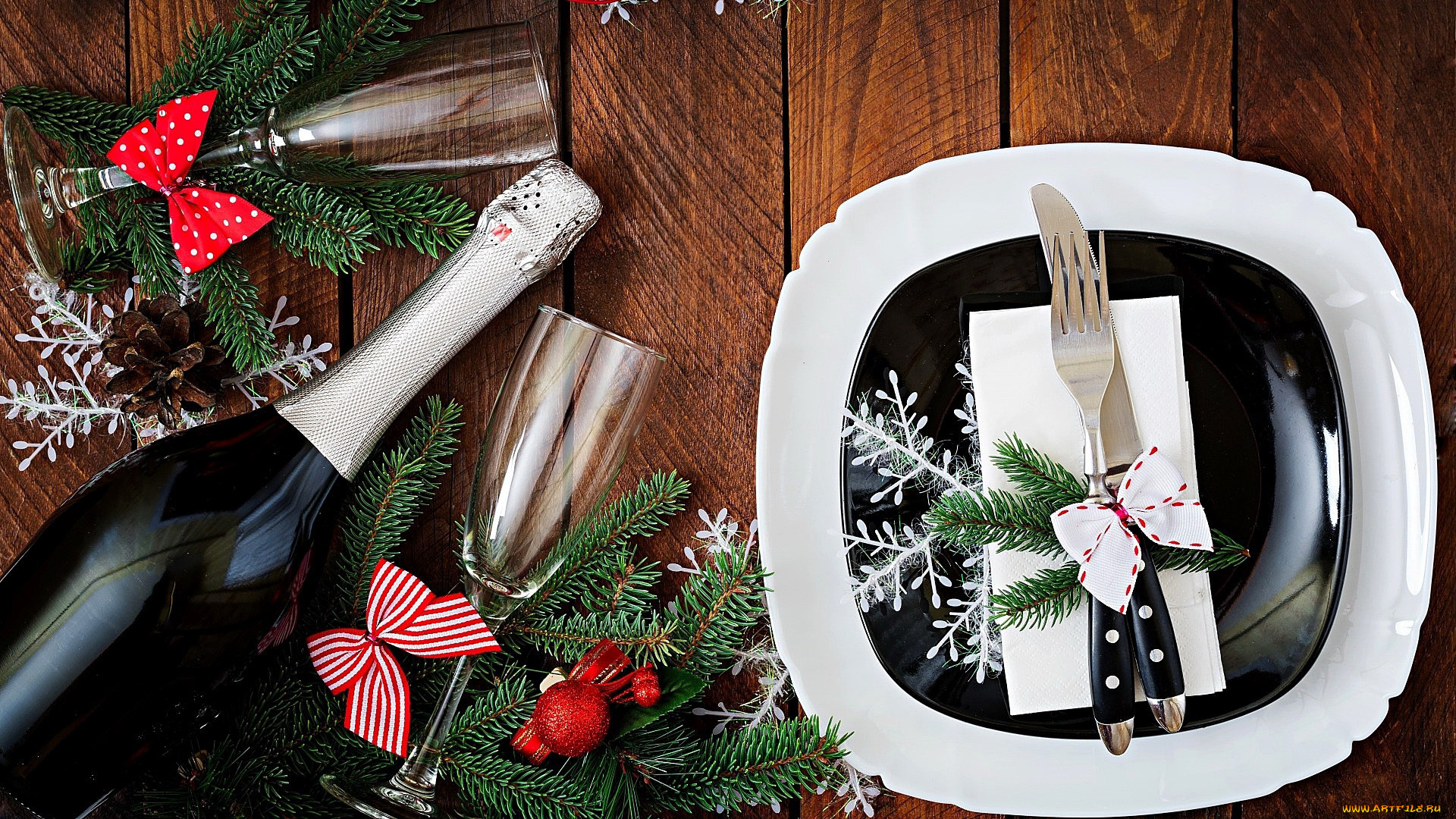 праздничные, -, разное, , новый, год, шампанское, украшение, приборы