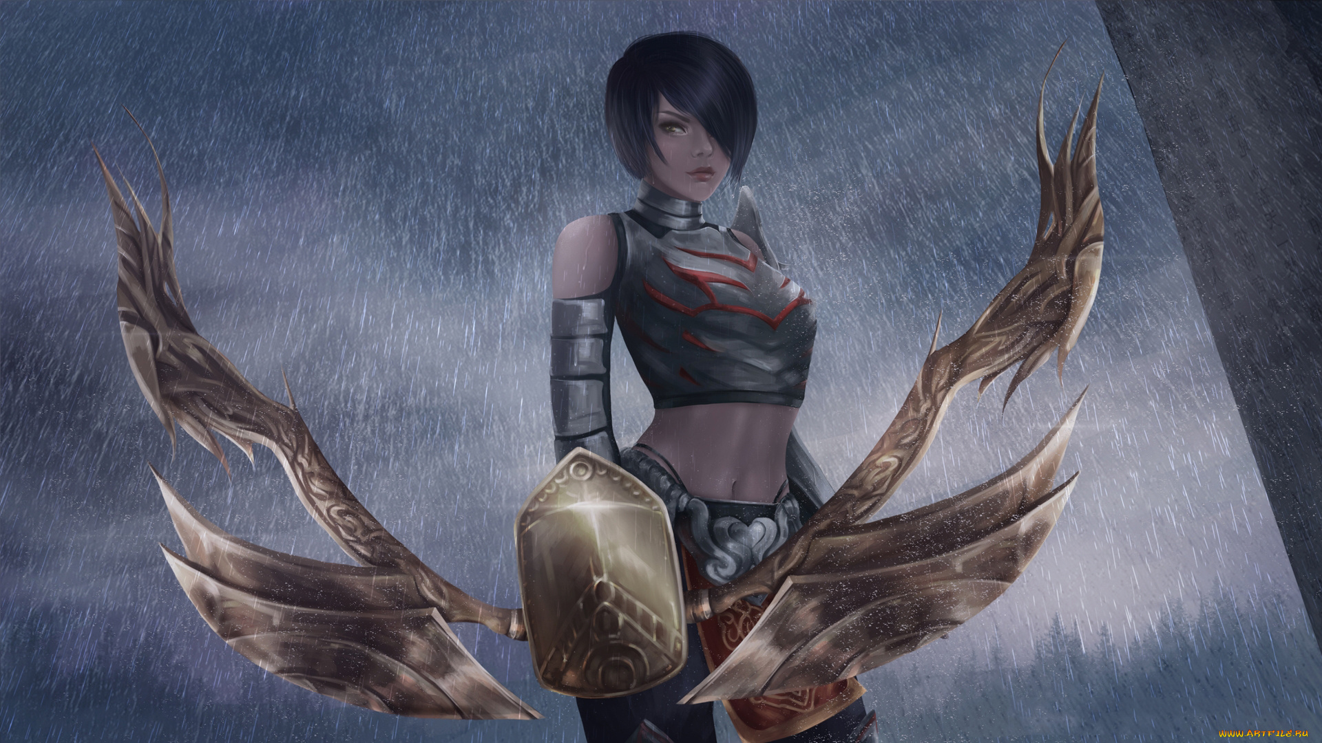 видео, игры, metin, 2, взгляд, девушка, щит, униформа, фон