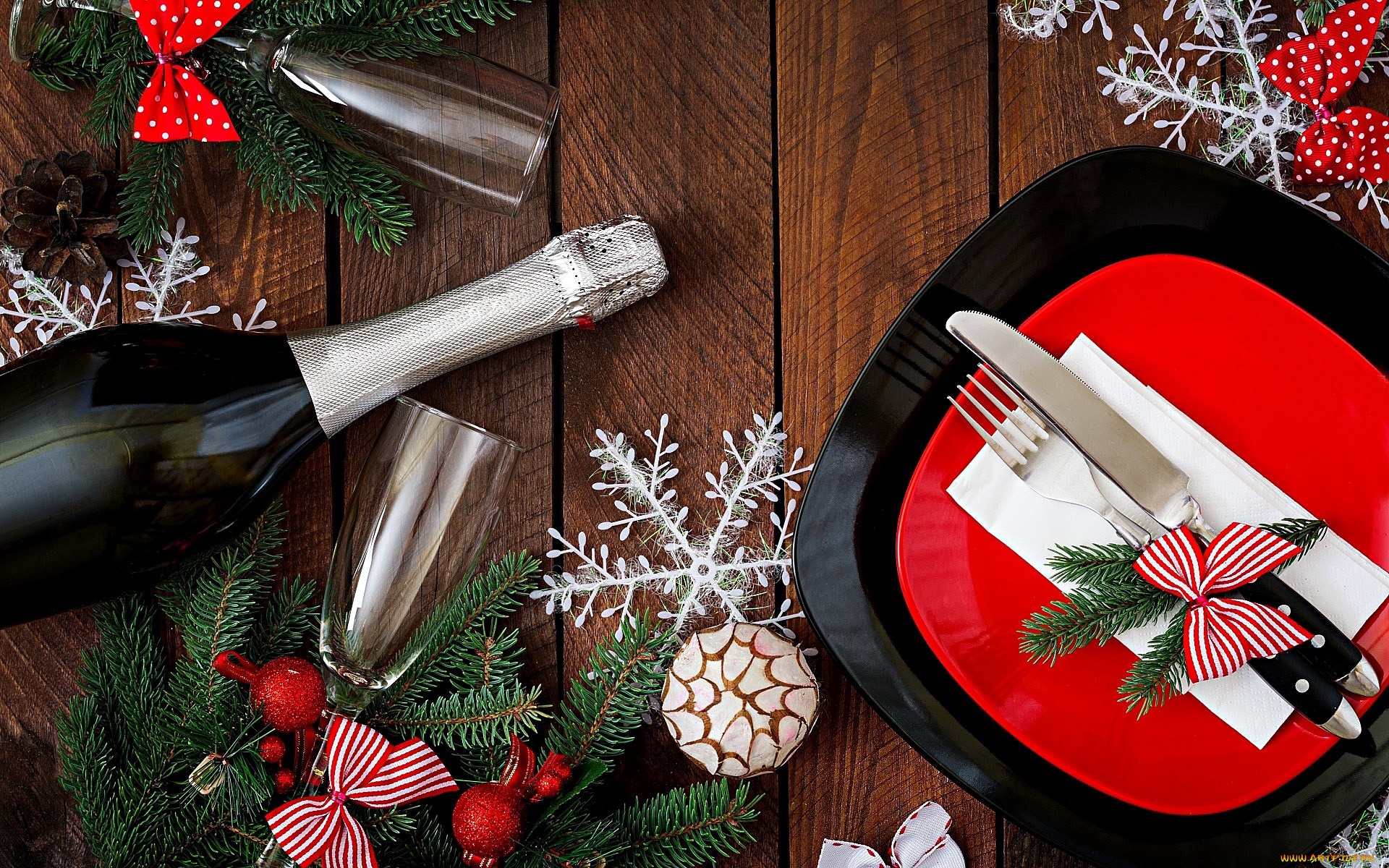 праздничные, -, разное, , новый, год, шампанское, украшение, приборы