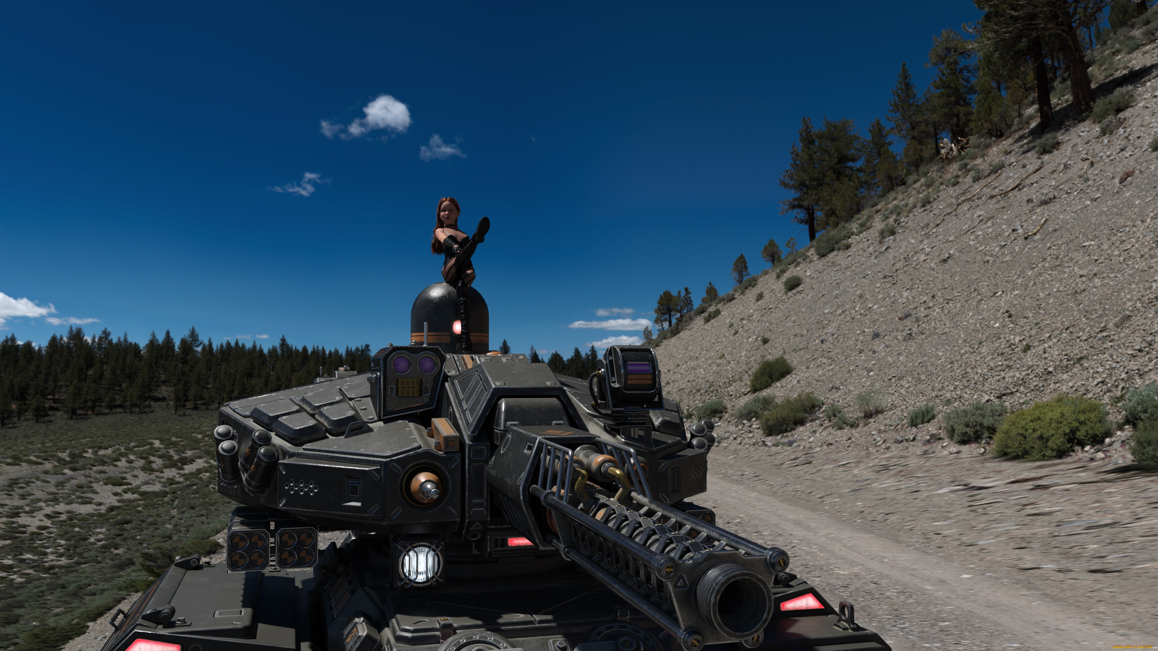 3д, графика, фантазия, , fantasy, танк, фон, взгляд, девушка