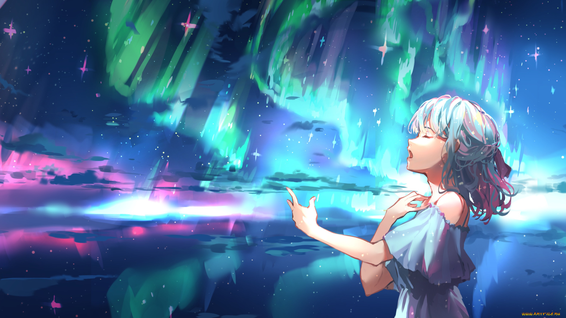 аниме, пейзажи, , природа, девушка