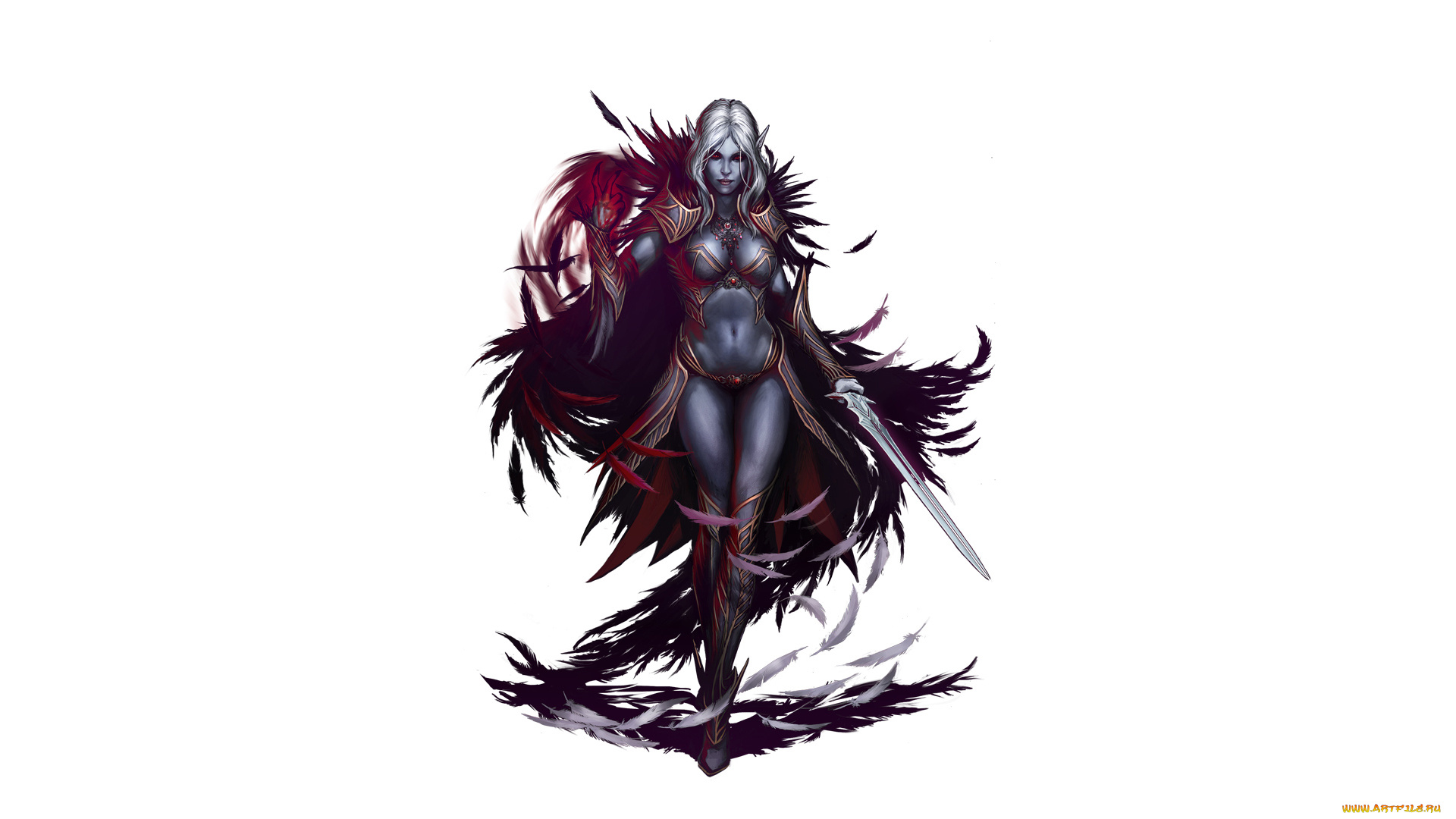 фэнтези, эльфы, девушка, фон, взгляд, униформа, меч