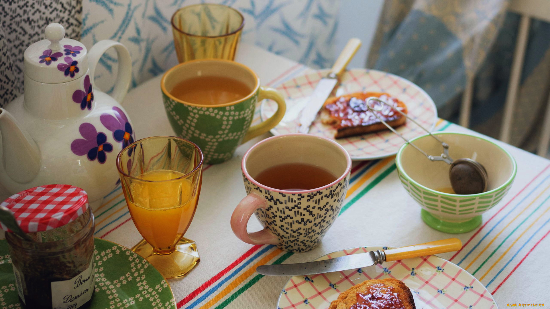 еда, разное, чай, сок, джем