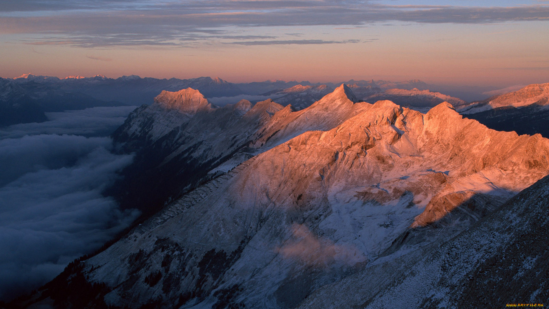 природа, горы, снег, облака