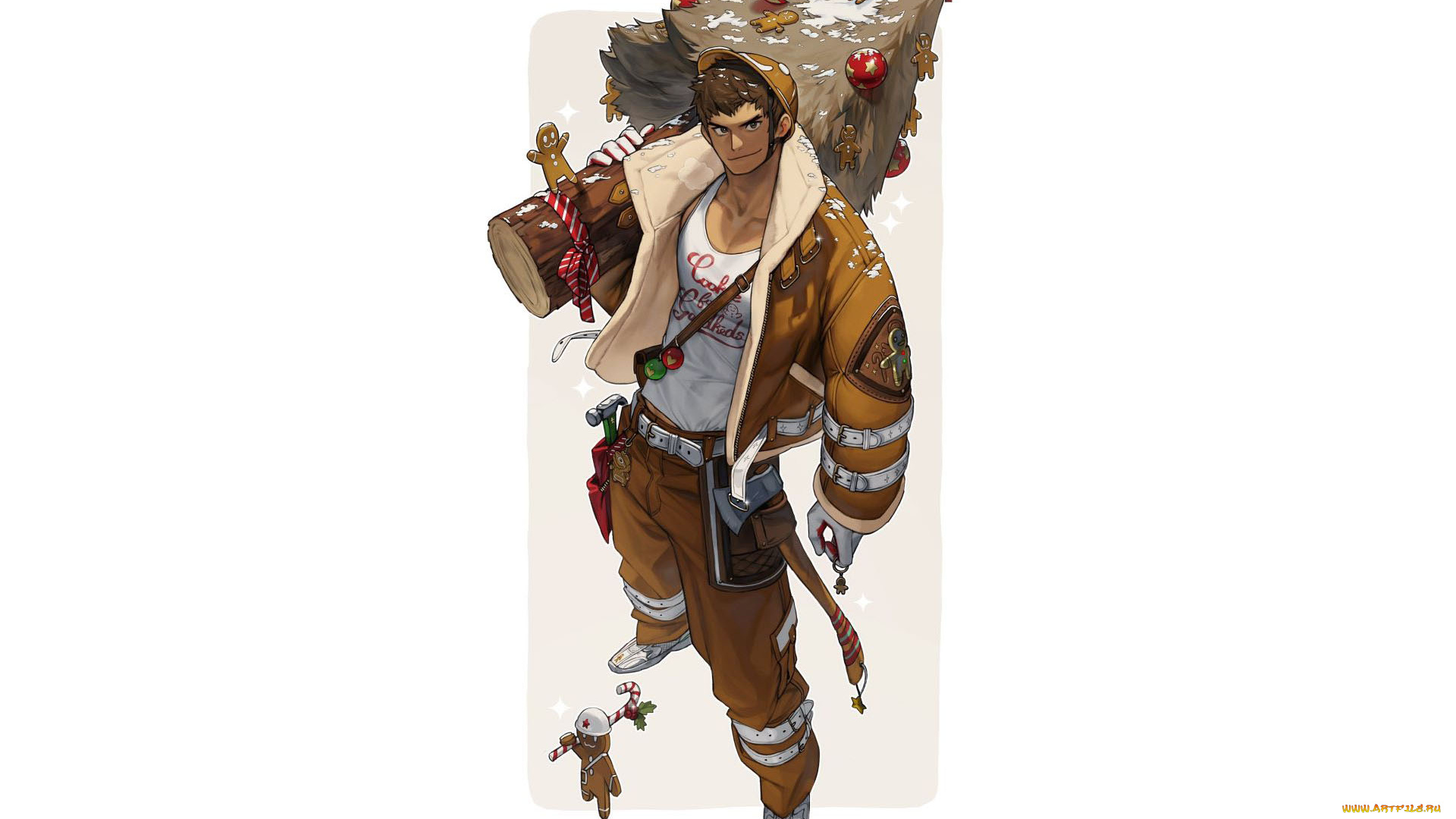 рисованное, люди, парень, ёлка