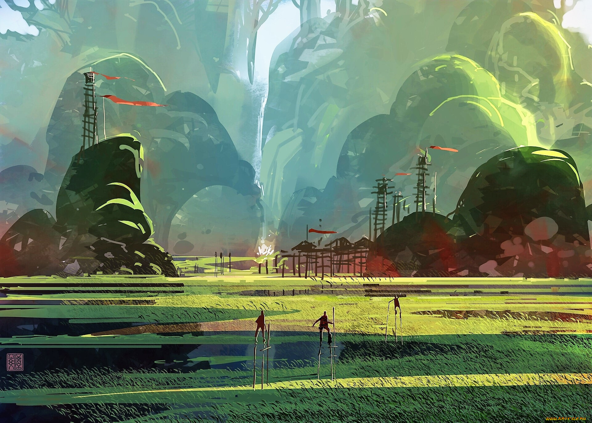 фэнтези, иные, миры, , иные, времена, горы, люди, поле, ходули