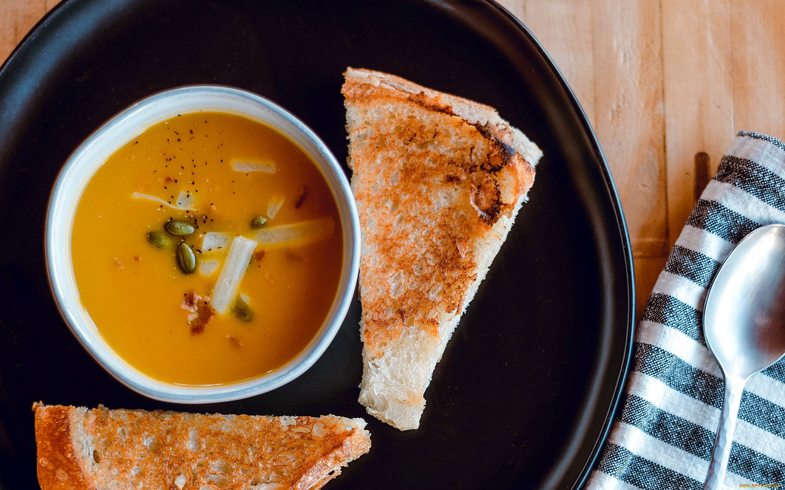 еда, первые, блюда, тыквенный, суп, хлеб