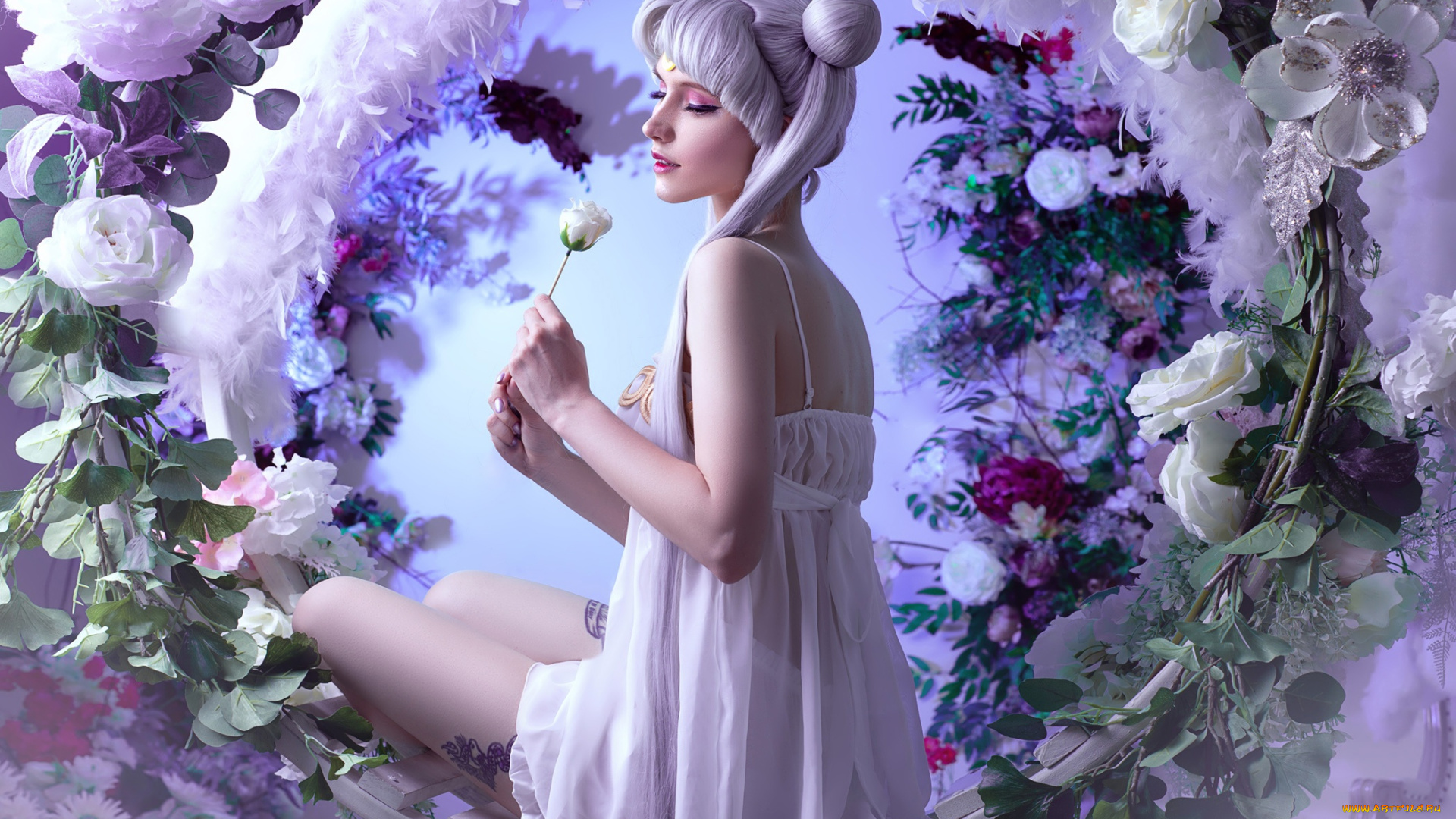 девушки, -, креатив, , косплей, образ, костюм, цветы