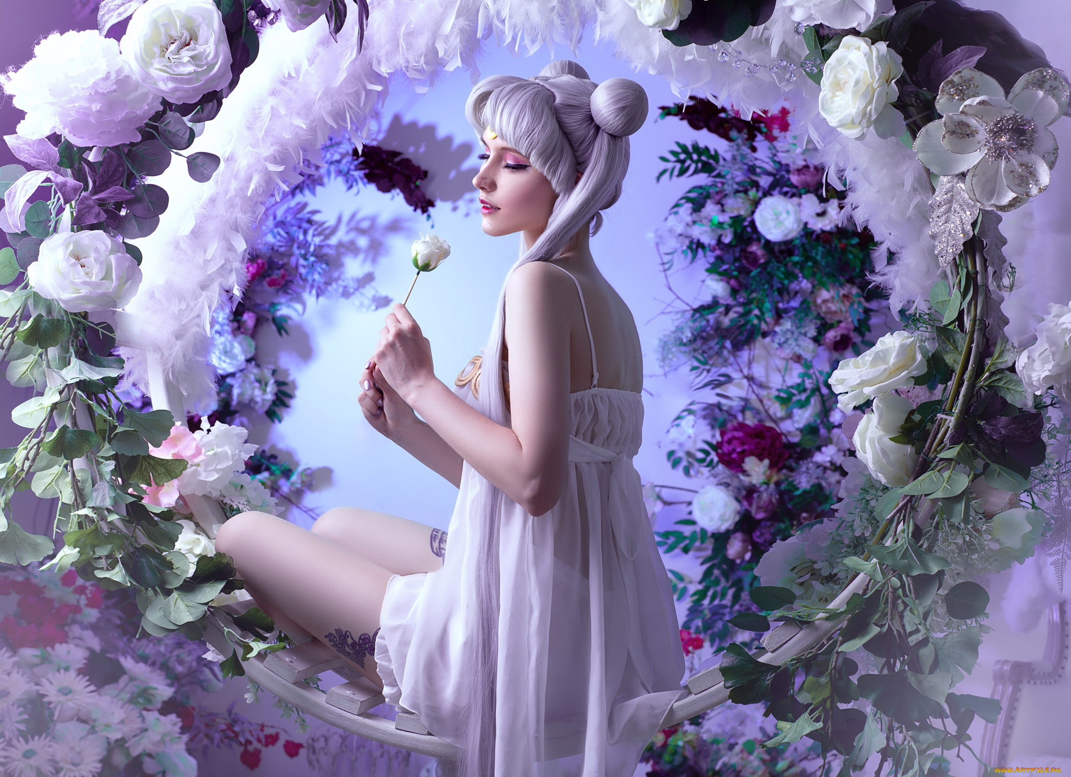 девушки, -, креатив, , косплей, образ, костюм, цветы