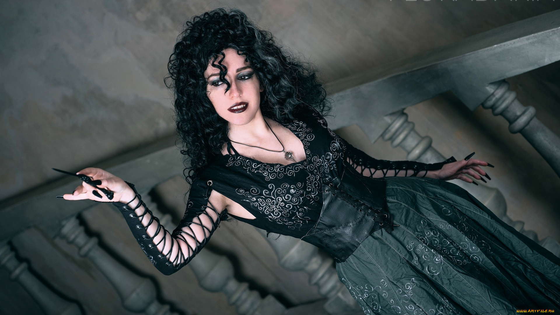 девушки, дарья, флора, костюм, образ, ведьма, палочка, перила