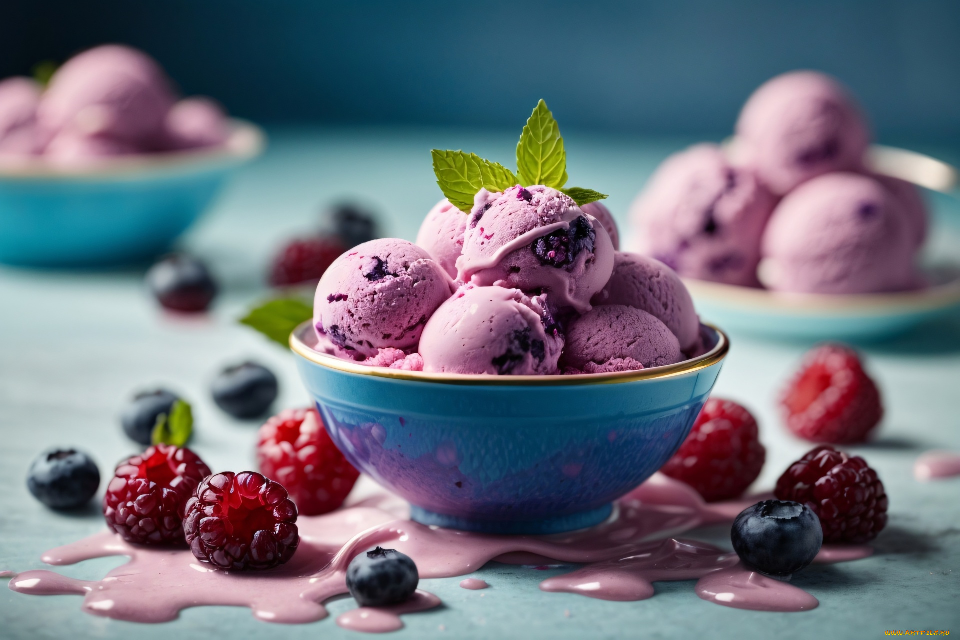 еда, мороженое, , десерты, черника, малина, мята