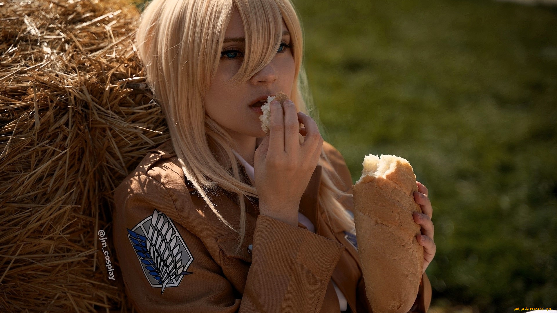 девушки, -, креатив, , косплей, образ, костюм, косплей, хлеб, сено