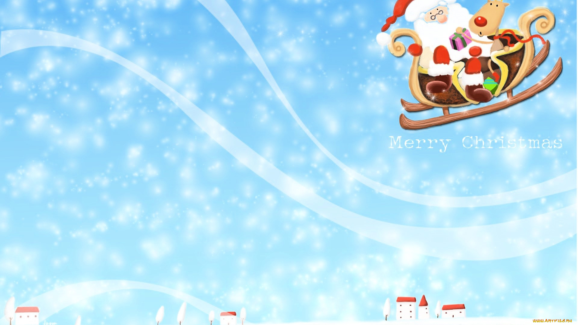 праздничные, дед, мороз, , санта, клаус, сани, санта, клаус, олень, подарки, крыши