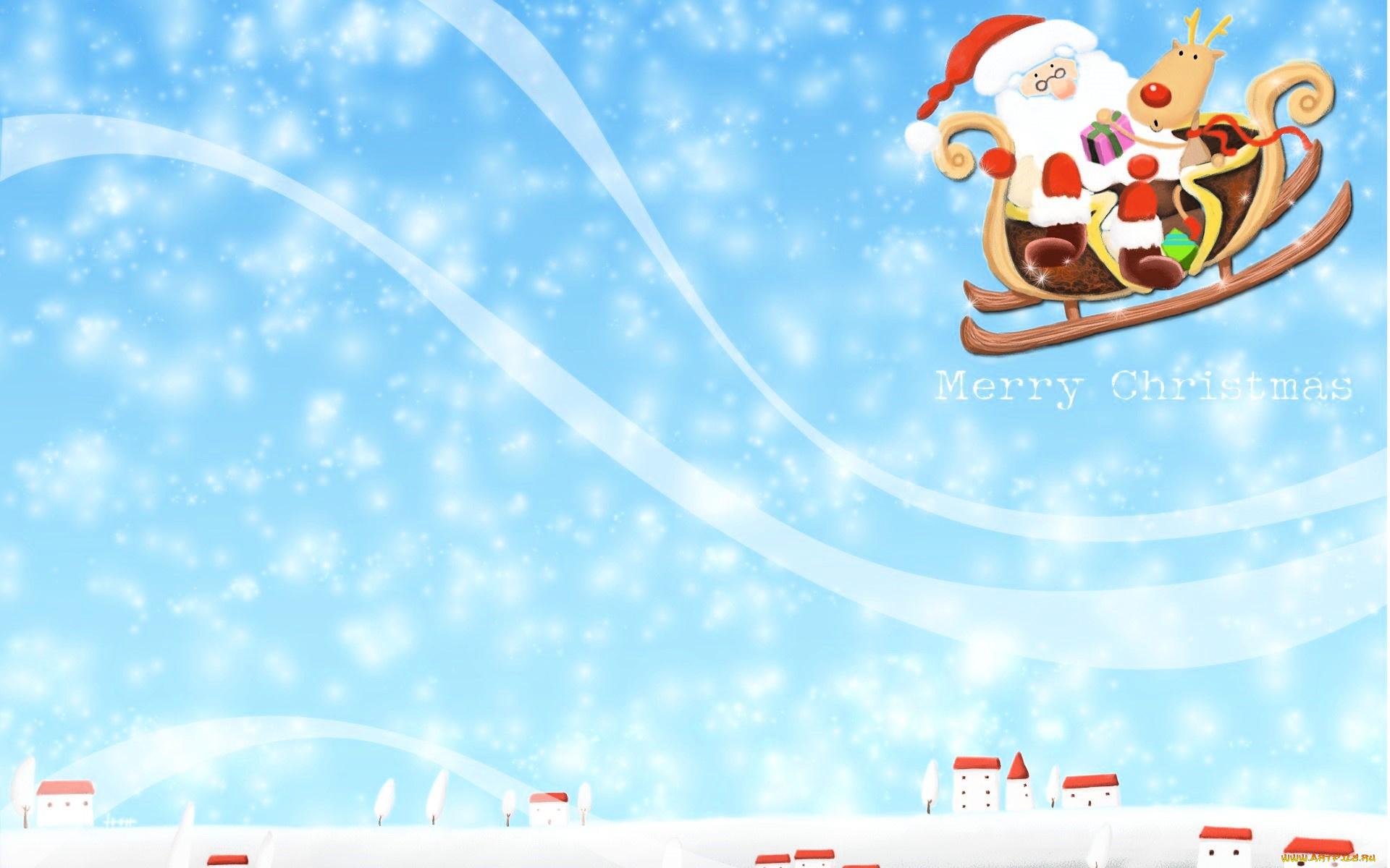 праздничные, дед, мороз, , санта, клаус, сани, санта, клаус, олень, подарки, крыши