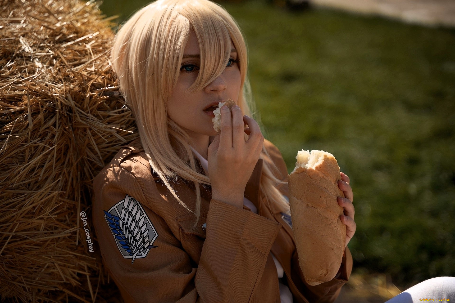 девушки, -, креатив, , косплей, образ, костюм, косплей, хлеб, сено