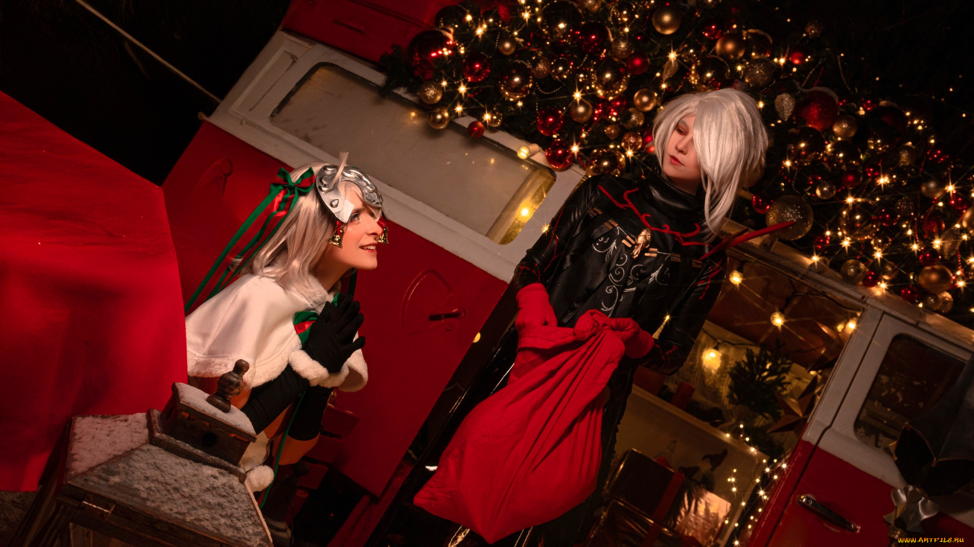 девушки, mari, aisu, образы, косплей, наряды, костюмы, новый, год, украшения, мешок