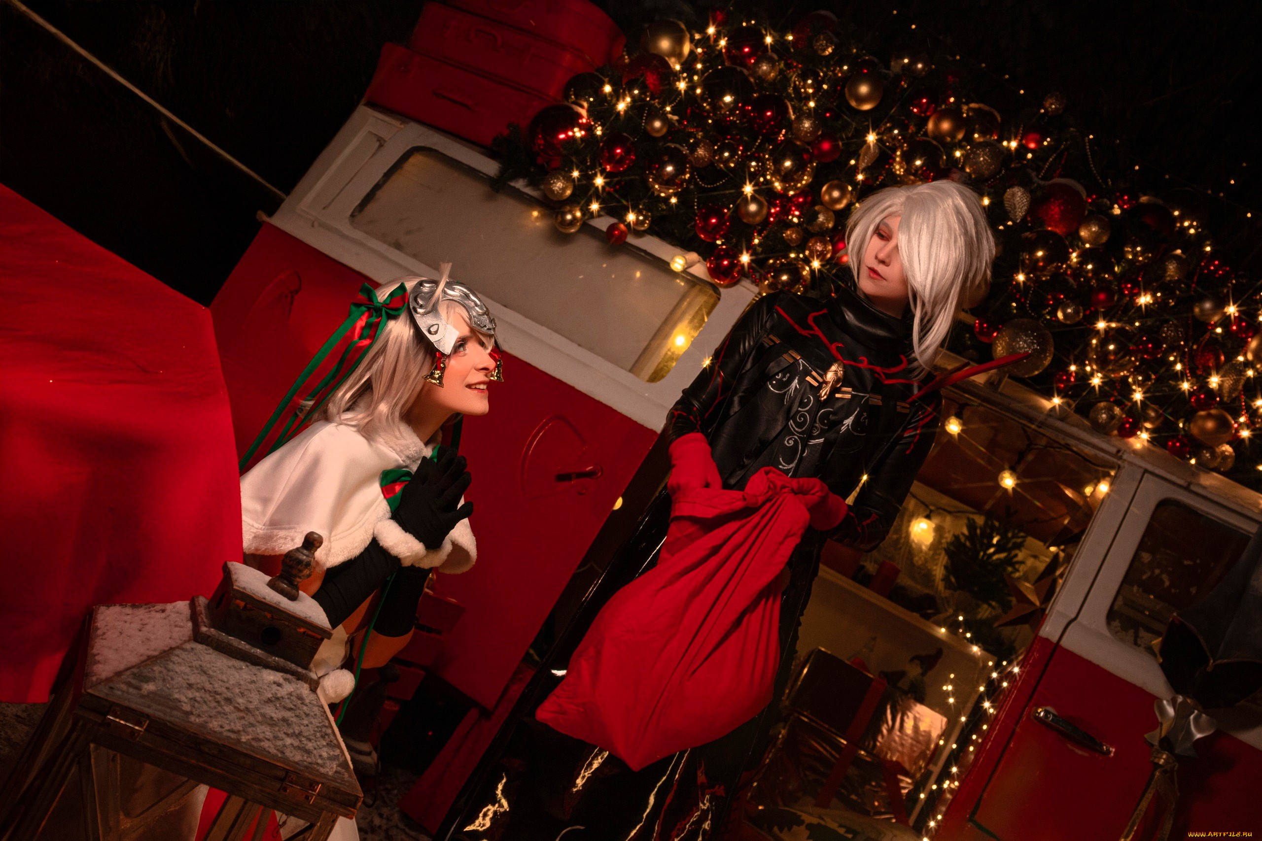 девушки, mari, aisu, образы, косплей, наряды, костюмы, новый, год, украшения, мешок