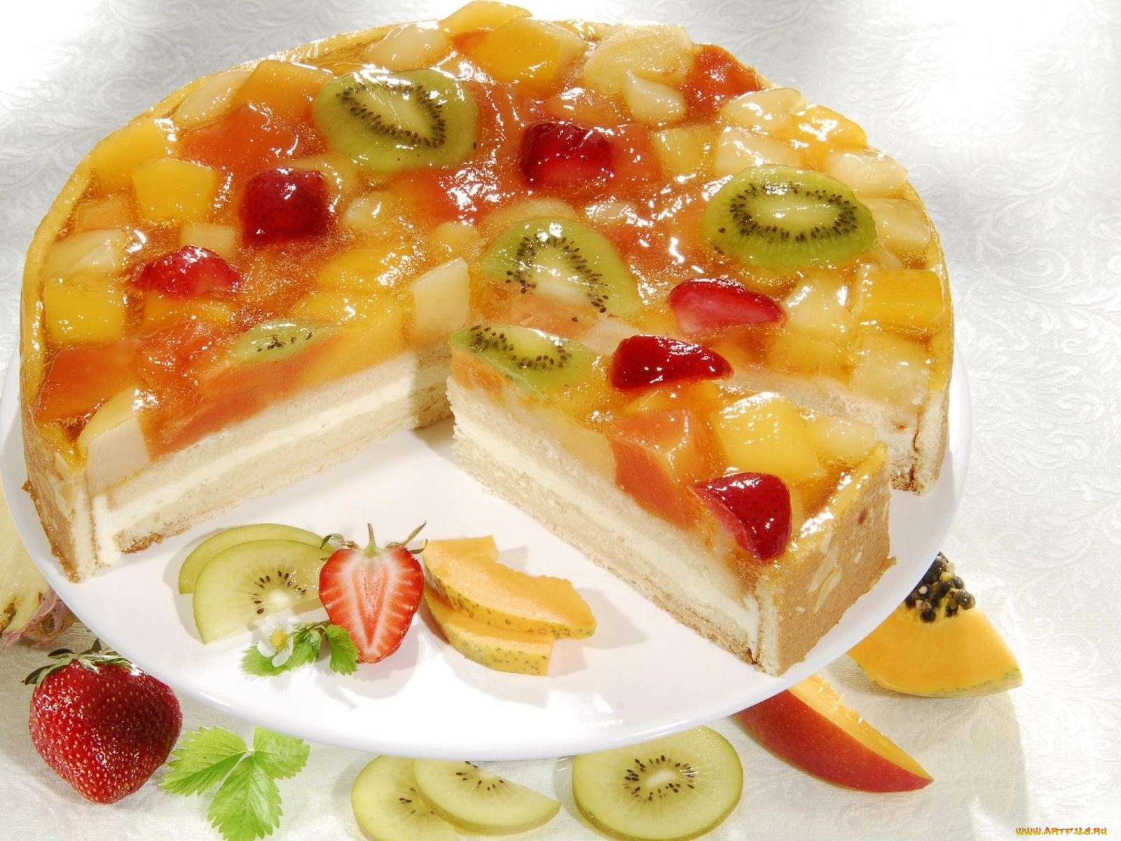 еда, пирожные, кексы, печенье, торт, клубника, киви