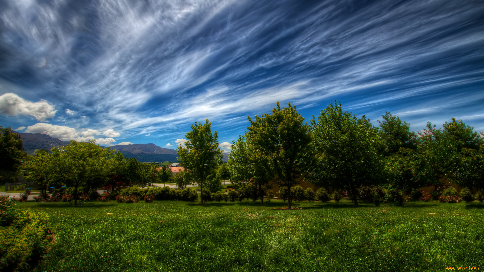 природа, деревья, небо, кустарники, горы