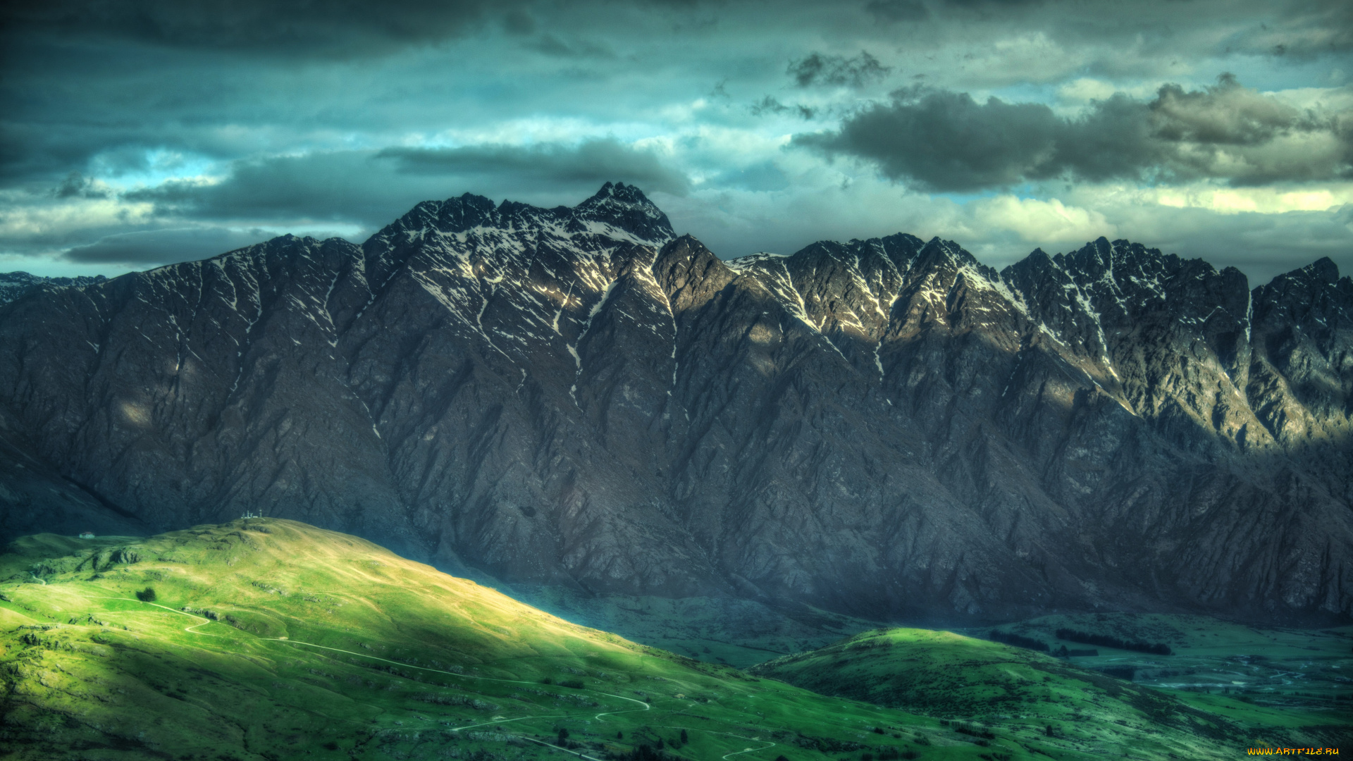 природа, горы, вершины, небо, тучи