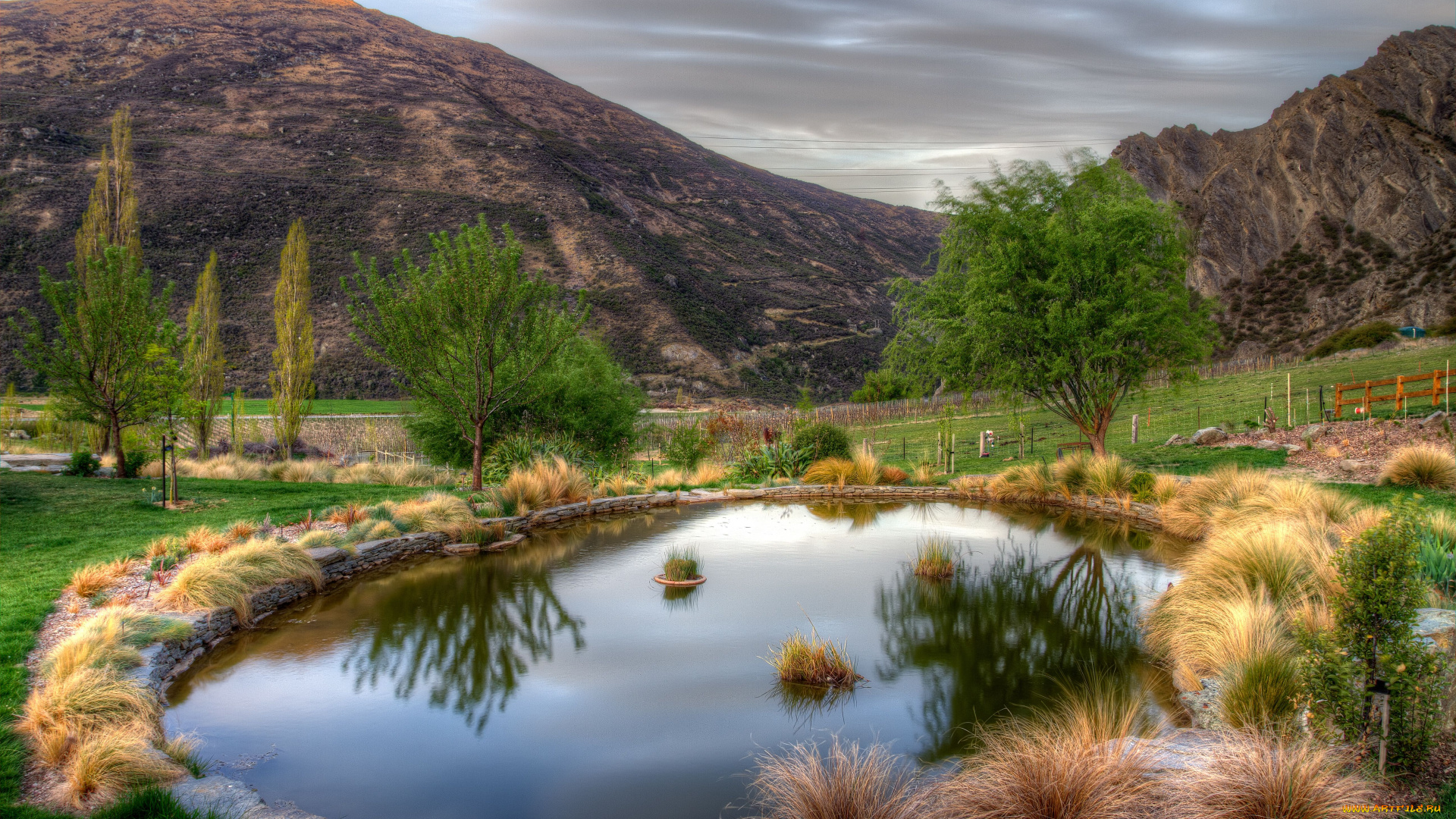 природа, реки, озера, горы, пруд, трава, деревья, растительность