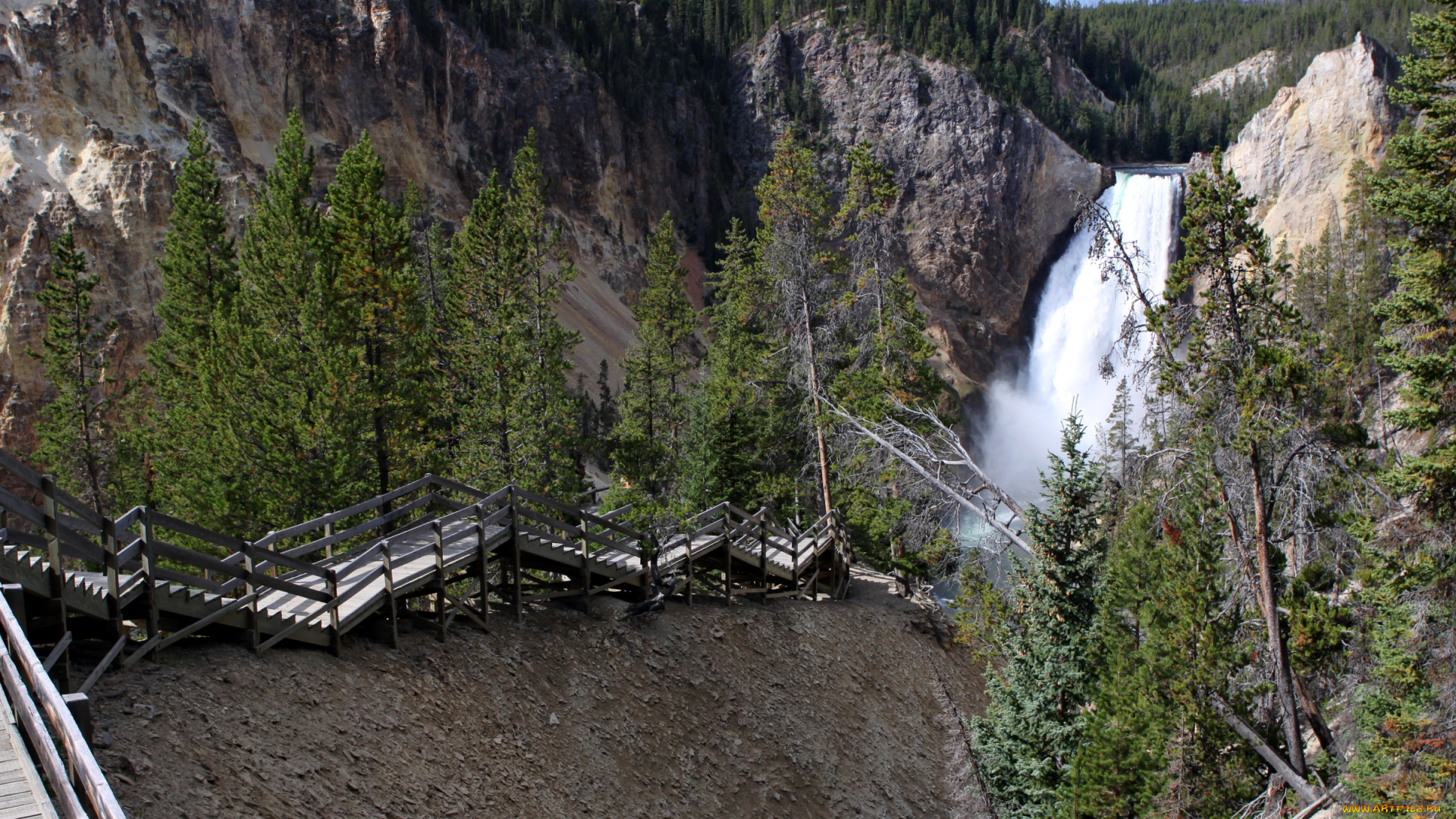 природа, водопады, горы, лестница