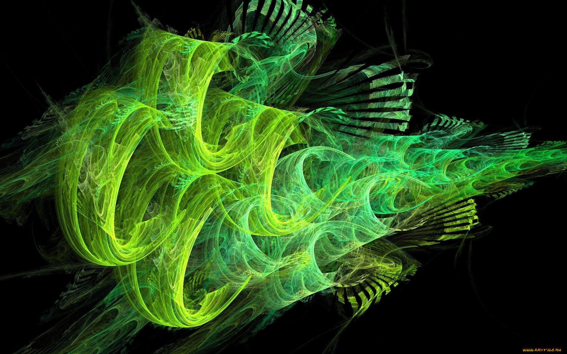 3д, графика, abstract, абстракции, зеленый, дым, линии, фон, черный