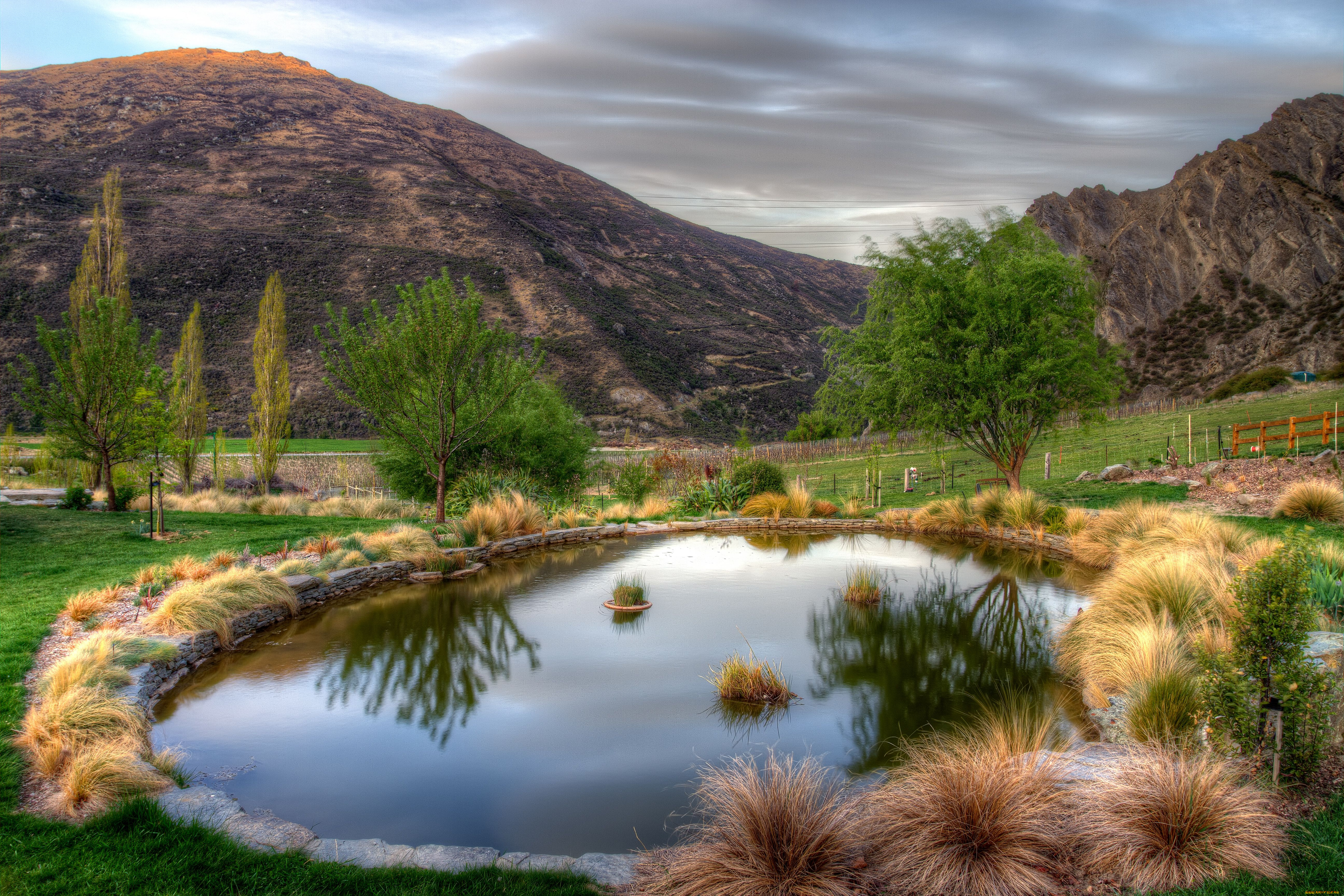 природа, реки, озера, горы, пруд, трава, деревья, растительность