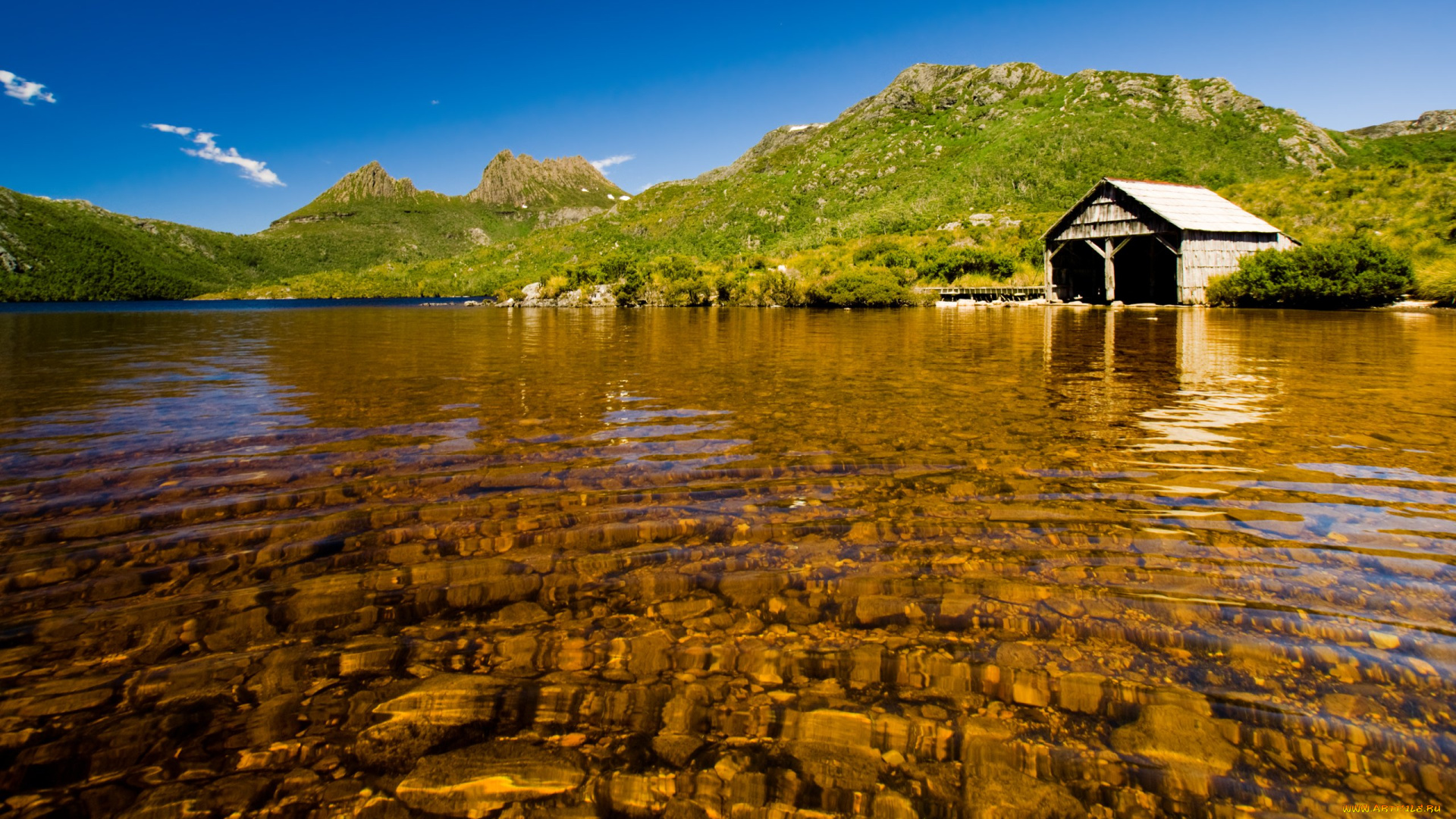 природа, реки, озера, дно, горы, постройка, прозрачное, озеро