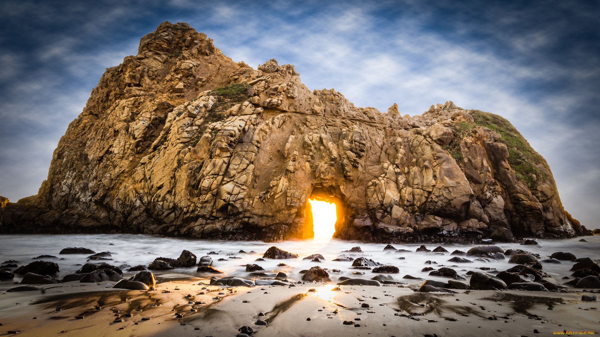 природа, восходы, закаты, арка, скала, камни, пляж
