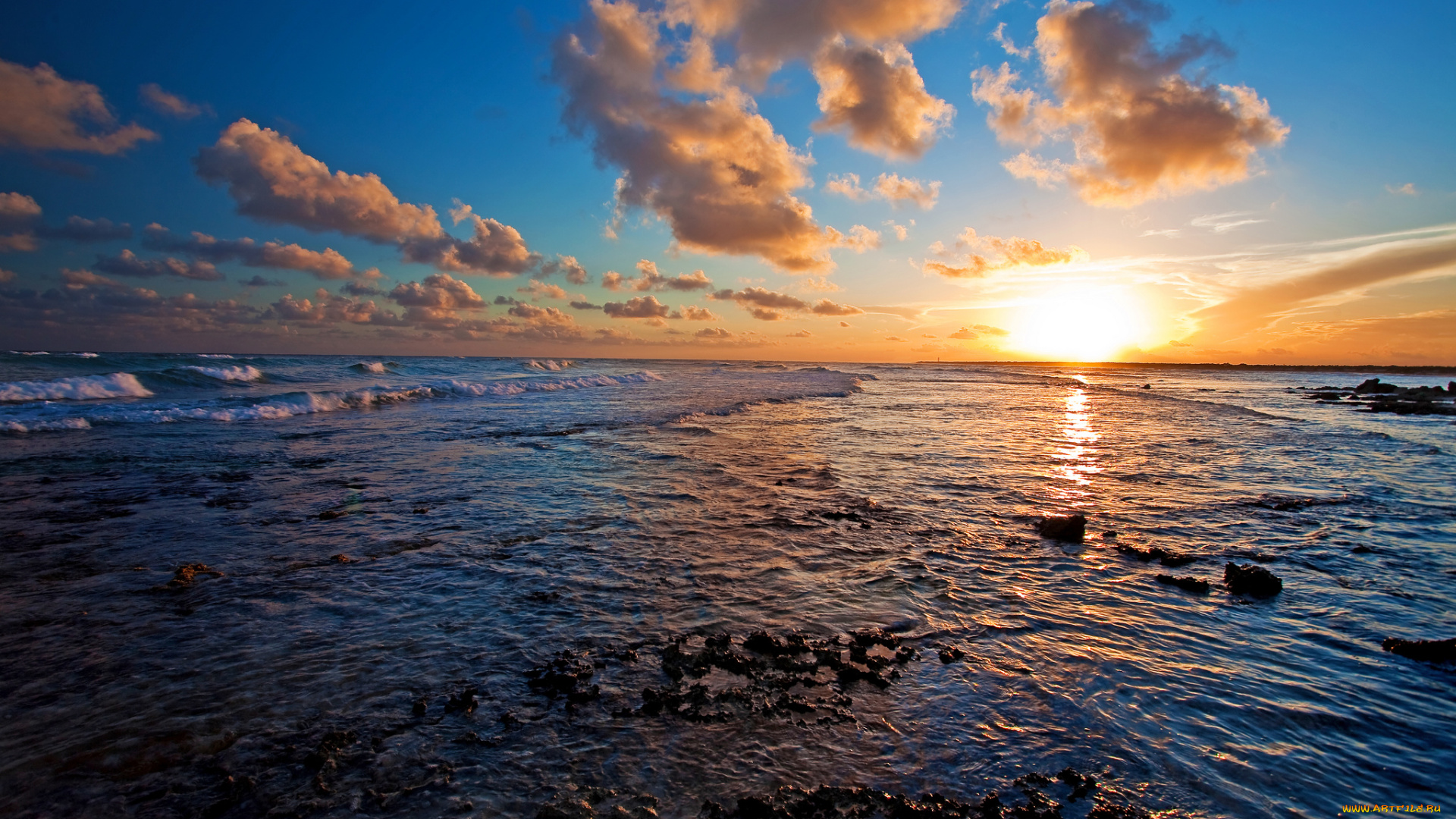природа, восходы, закаты, океан, закат, облака