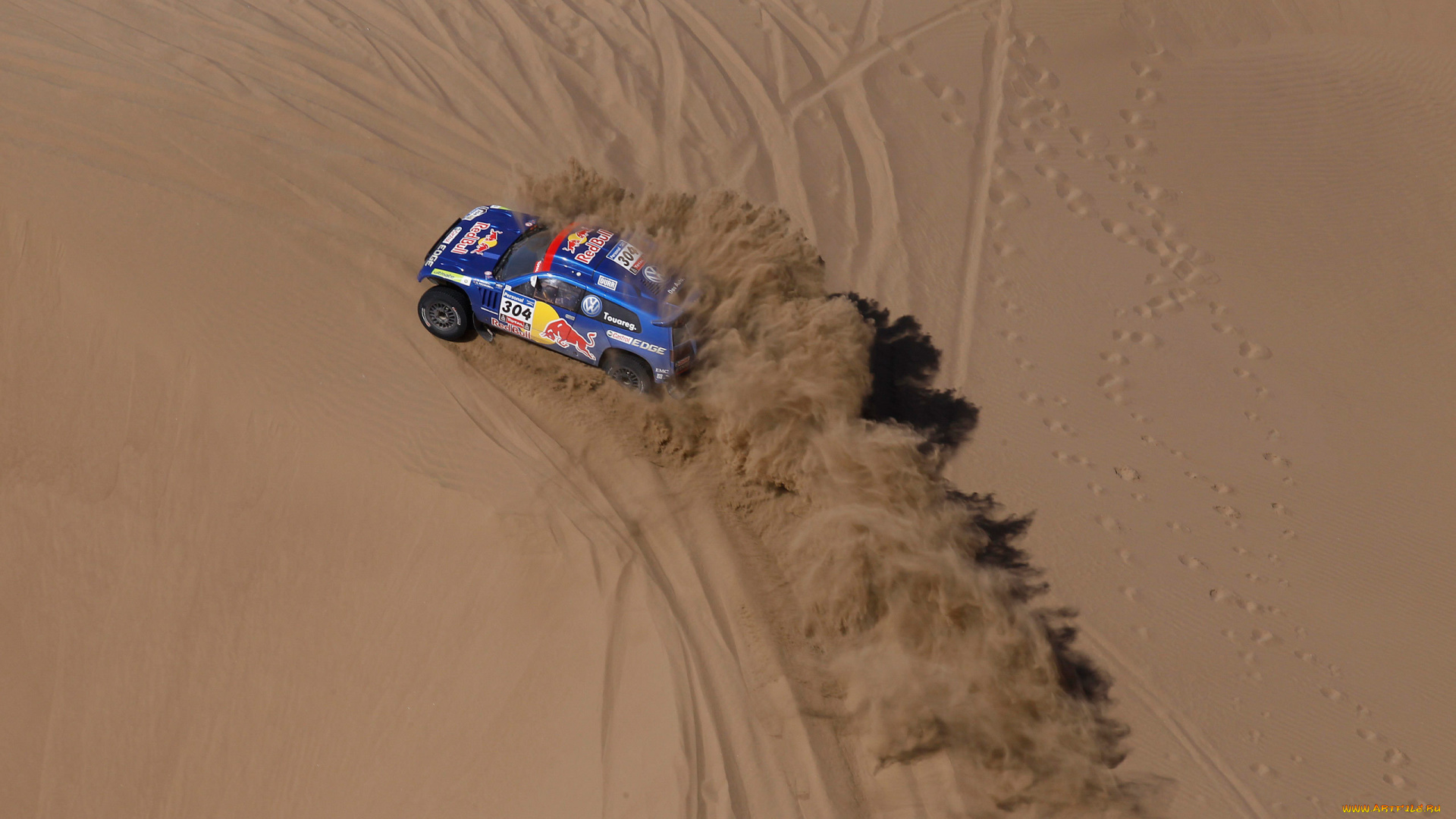спорт, авторалли, следы, dakar, вид, с, верху, песок, соревнования, touareg, volkswagen