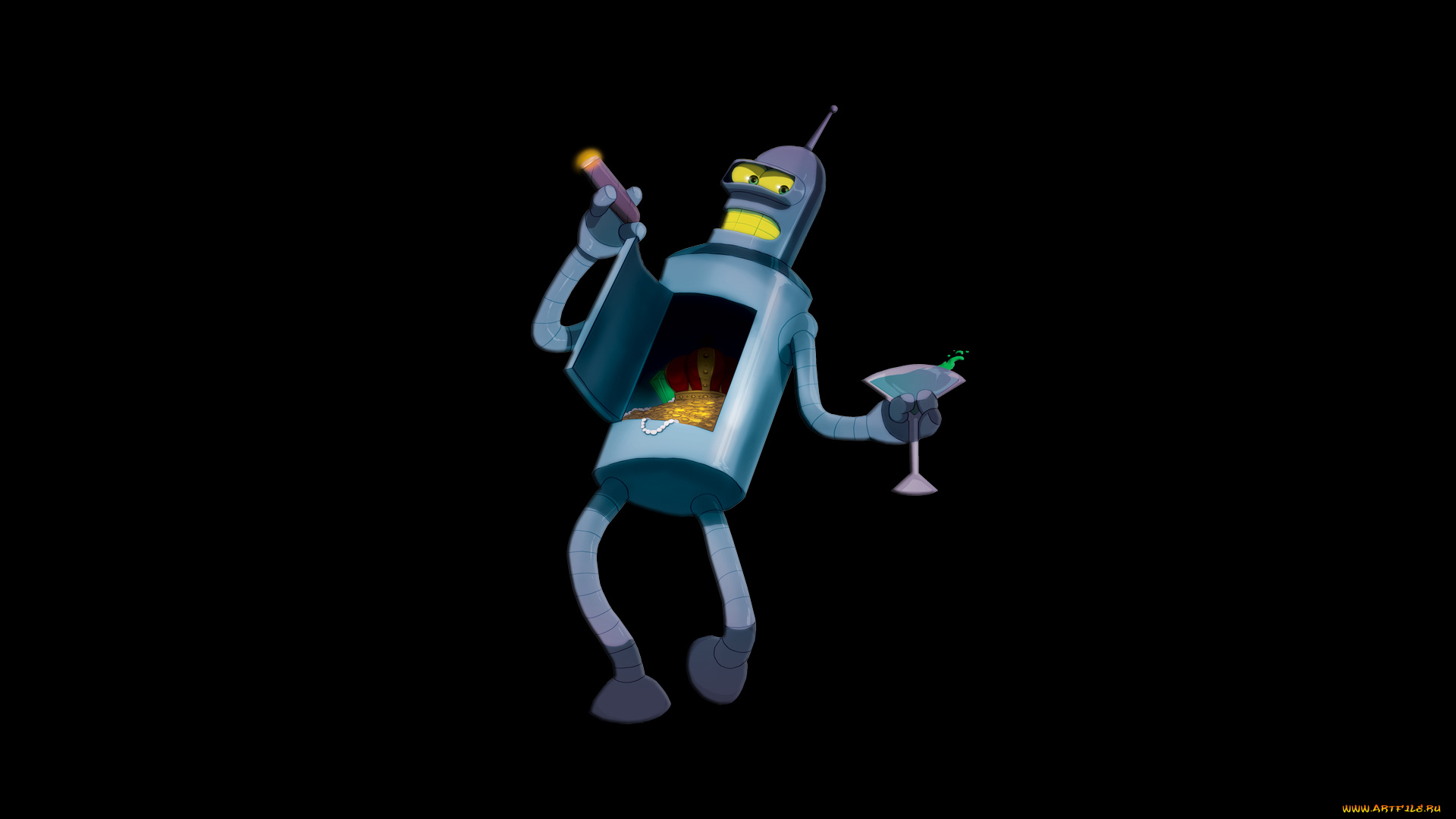 футурама, мультфильмы, futurama, бендер, bender, bending, rodriguez, бокал, золотая, корона