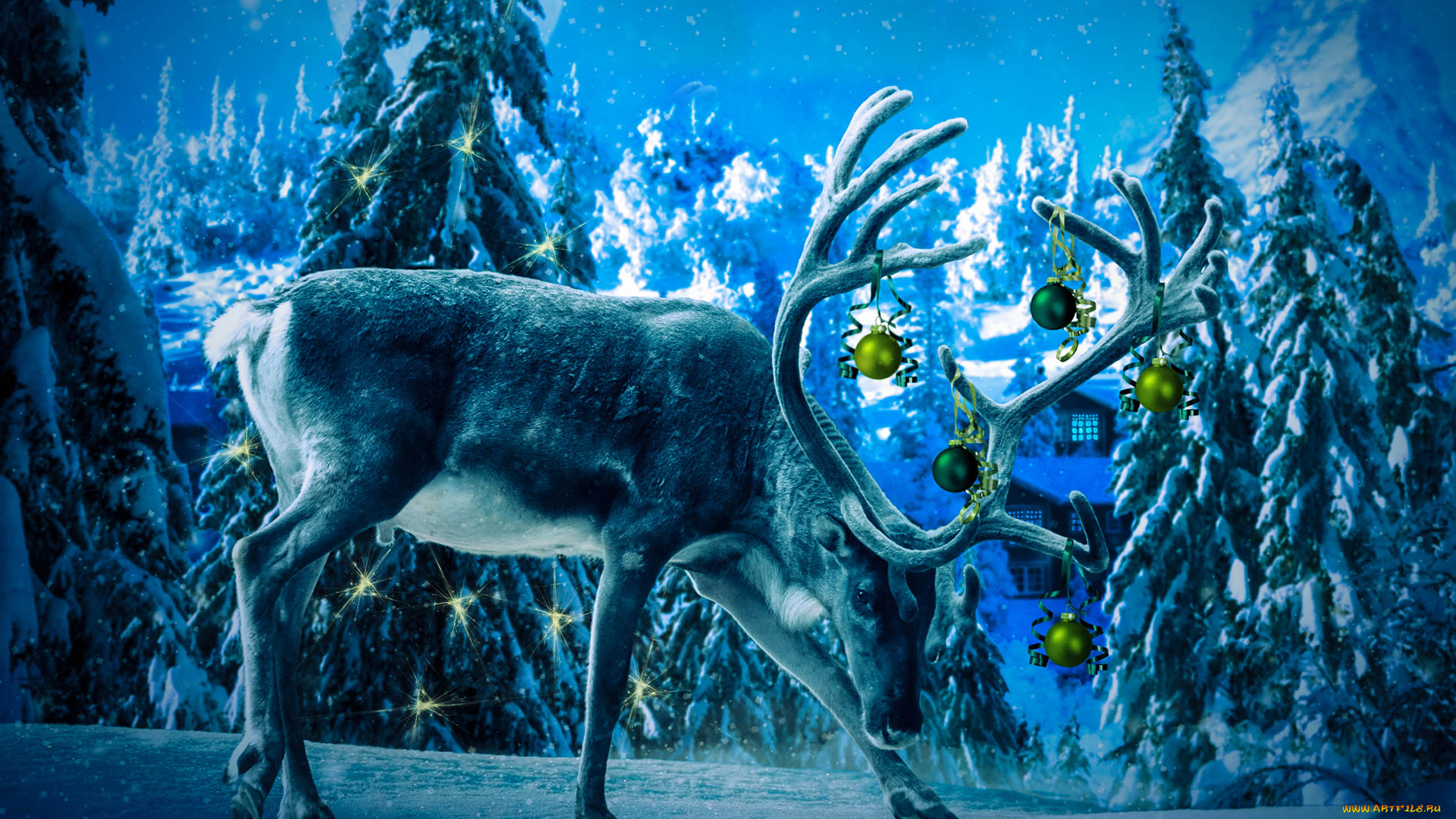 разное, компьютерный, дизайн, шарики, олень