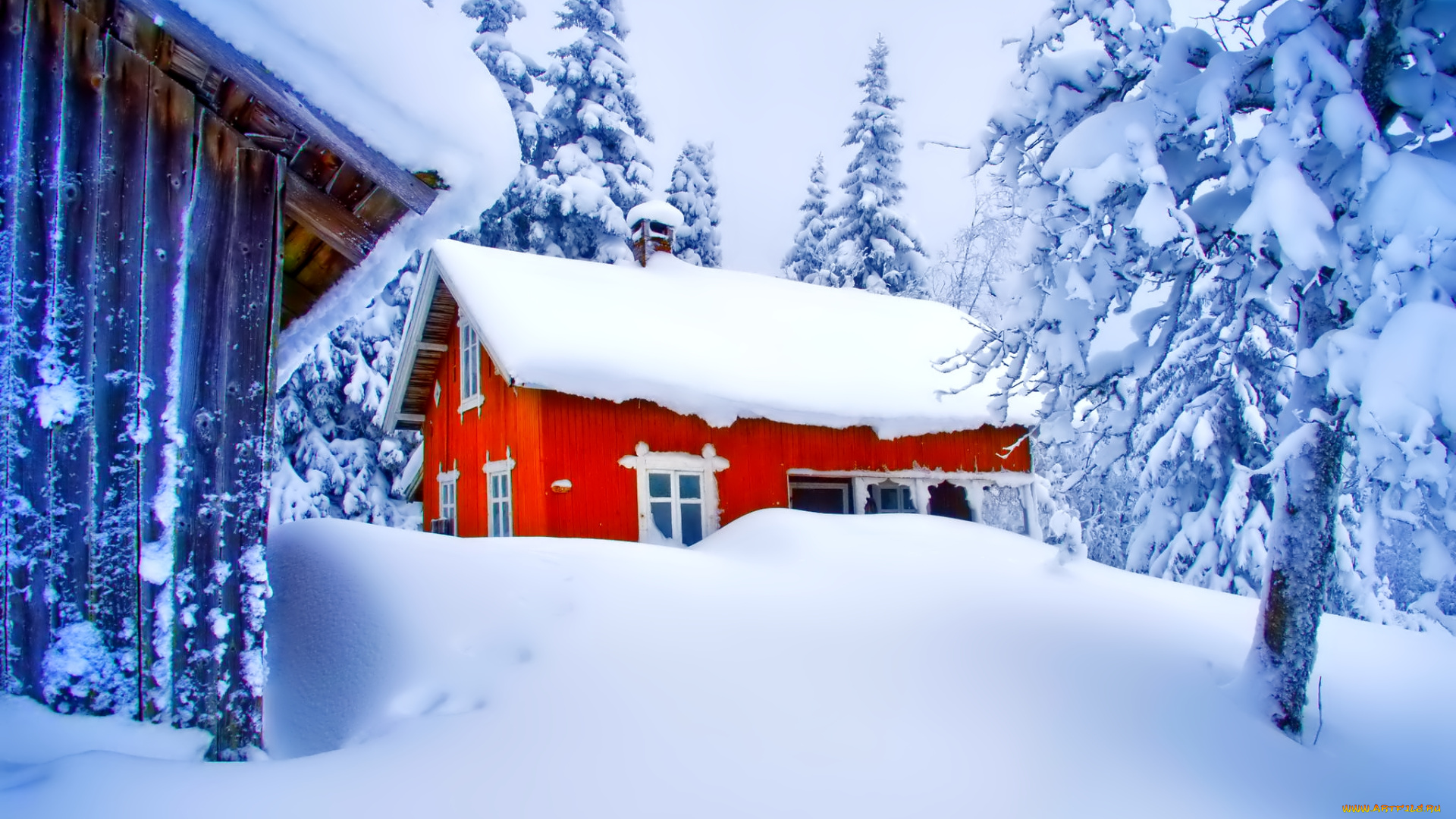 разное, сооружения, , постройки, деревья, снег, дом