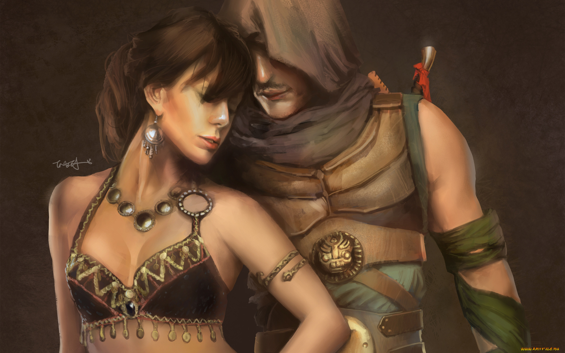 фэнтези, люди, влюбленные, девушка, парень, воин, украшения