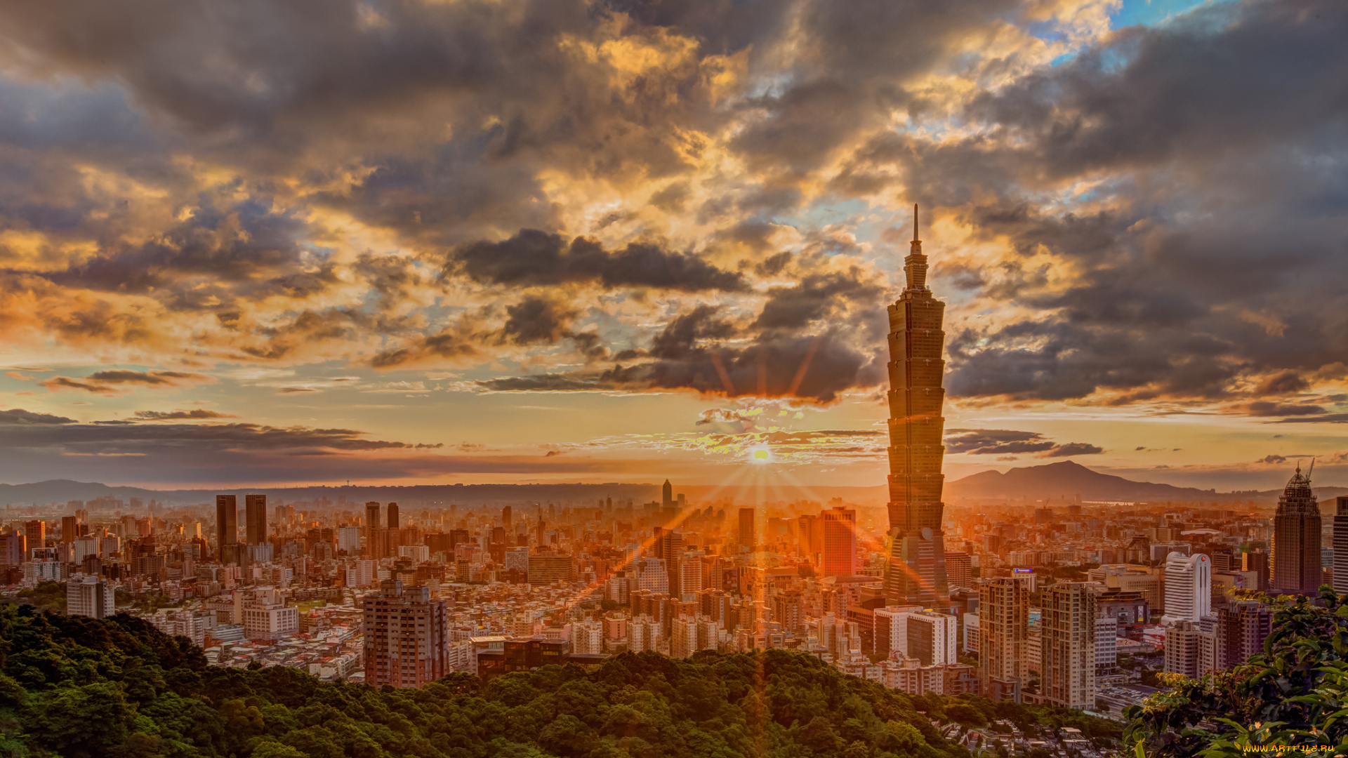 taipei, города, тайбэй, , тайвань, , китай, заря, панорама, город